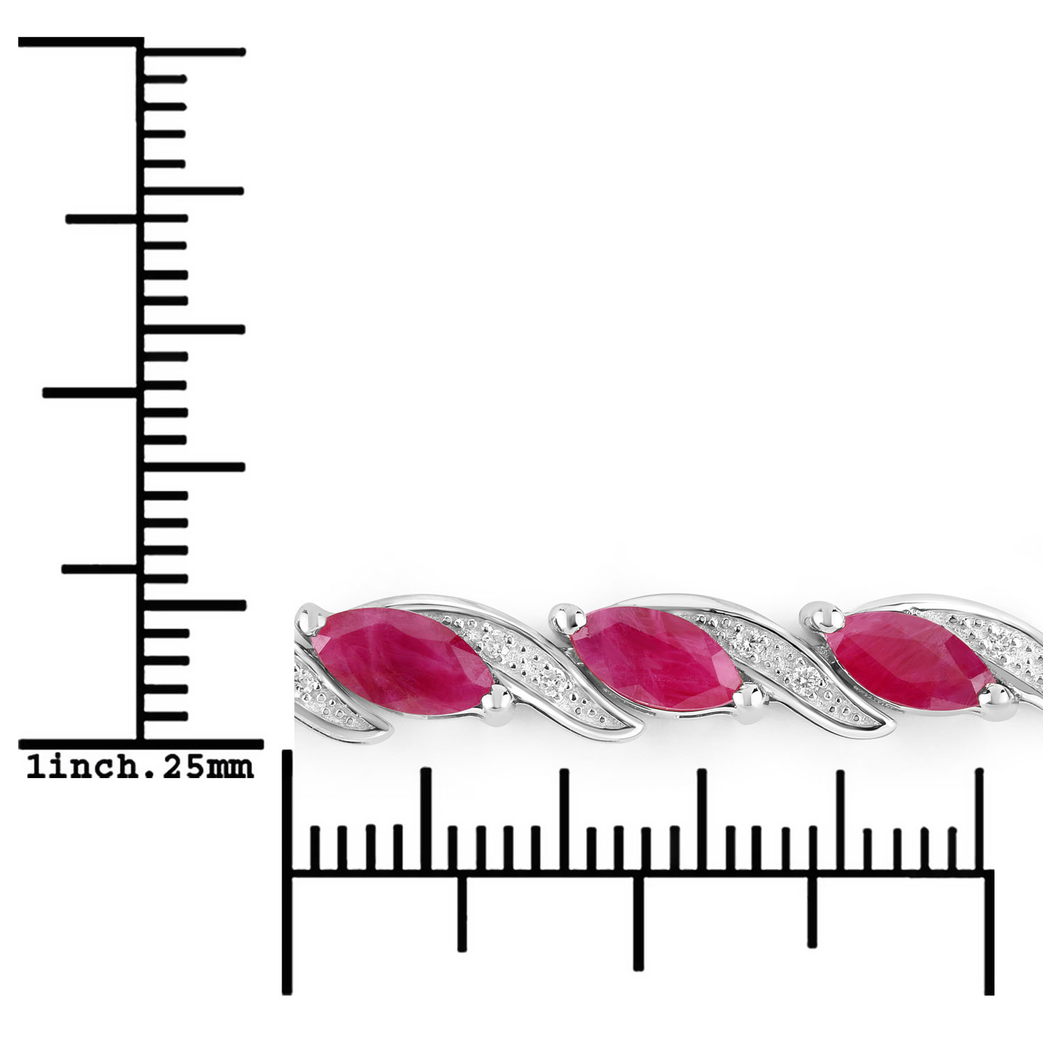 7.78 Carat Genuine Ruby and White Diamond 10K White Gold Bracelet 7.78 C.T.W 10K white gold - view 8