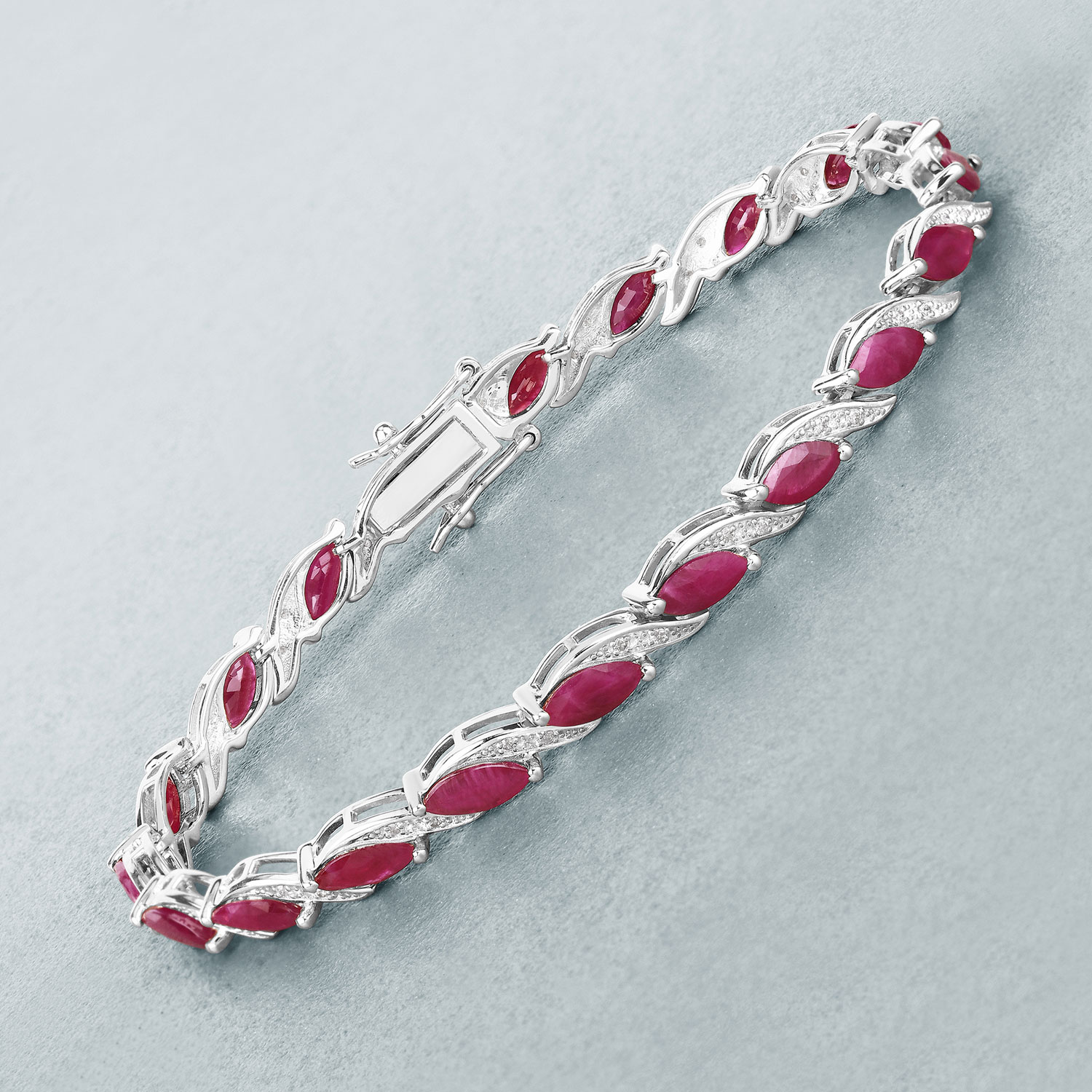 7.78 Carat Genuine Ruby and White Diamond 10K White Gold Bracelet 7.78 C.T.W 10K white gold - view 3