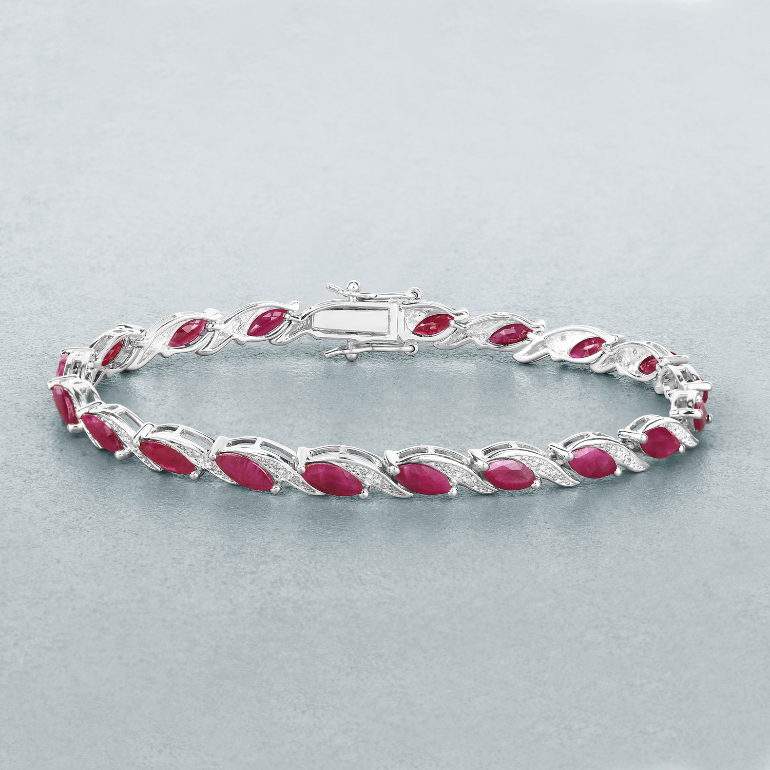 7.78 Carat Genuine Ruby and White Diamond 10K White Gold Bracelet 7.78 C.T.W 10K white gold - view 4