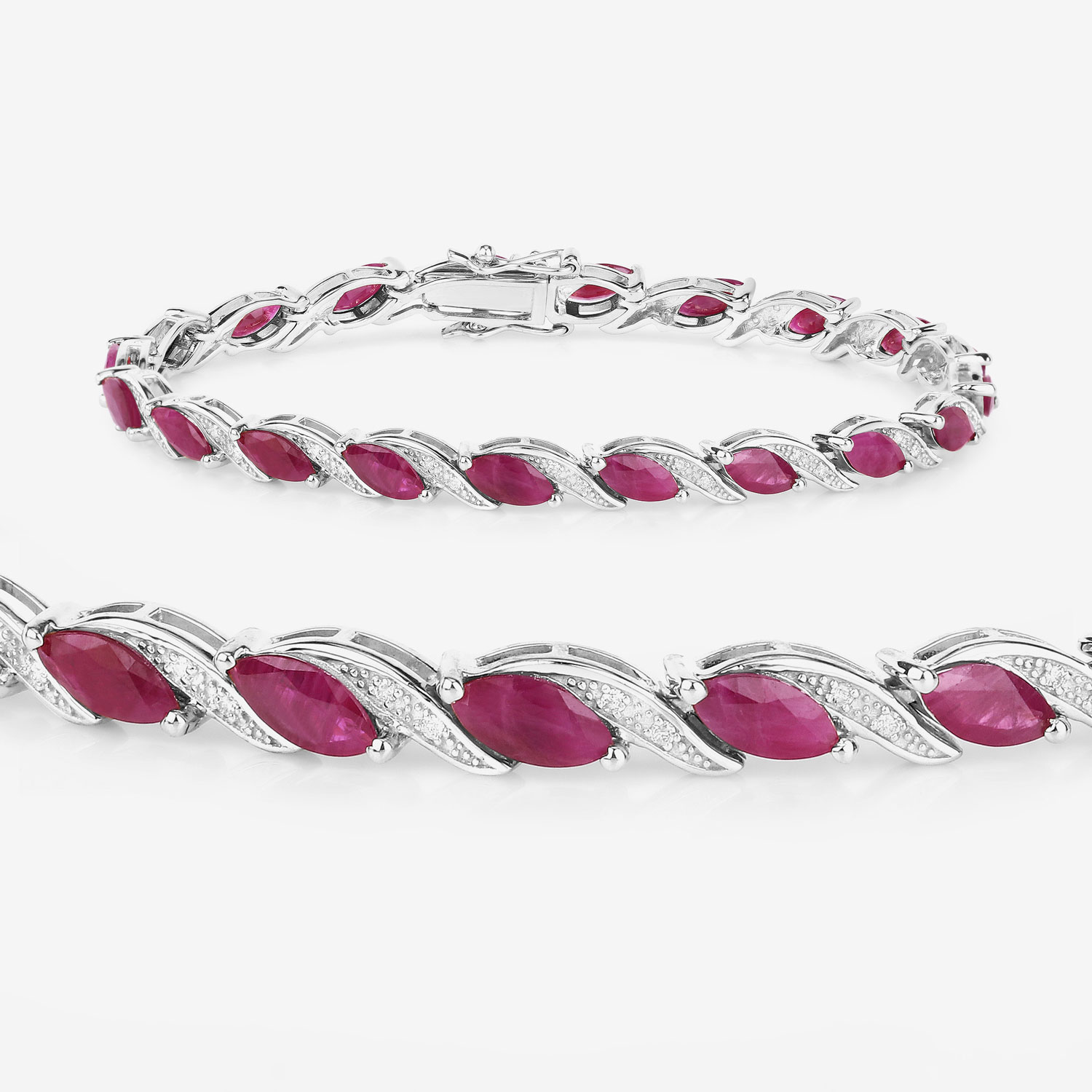 7.78 Carat Genuine Ruby and White Diamond 10K White Gold Bracelet 7.78 C.T.W 10K white gold - view 5