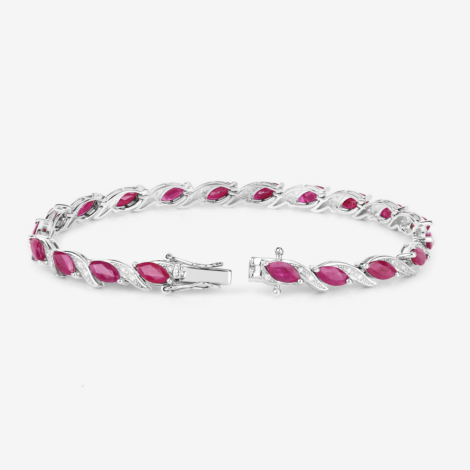 7.78 Carat Genuine Ruby and White Diamond 10K White Gold Bracelet 7.78 C.T.W 10K white gold - view 9