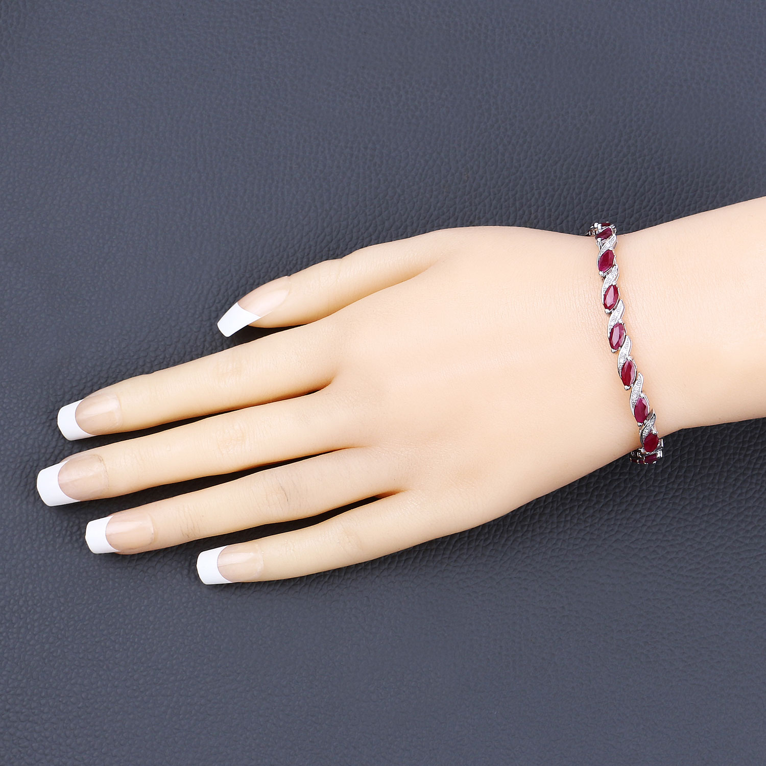 7.78 Carat Genuine Ruby and White Diamond 10K White Gold Bracelet 7.78 C.T.W 10K white gold - view 10