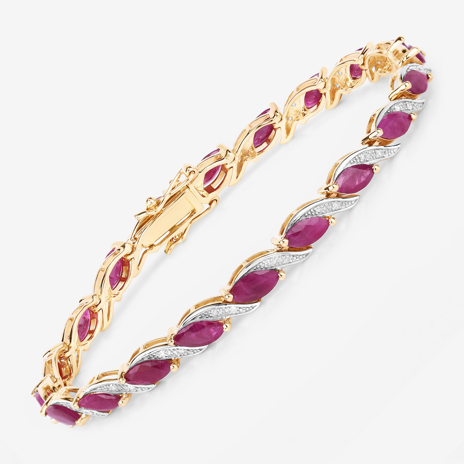 7.78 Carat Genuine Ruby and White Diamond 10K Yellow Gold Bracelet 7.78 C.T.W 10K yellow or white gold - view 6