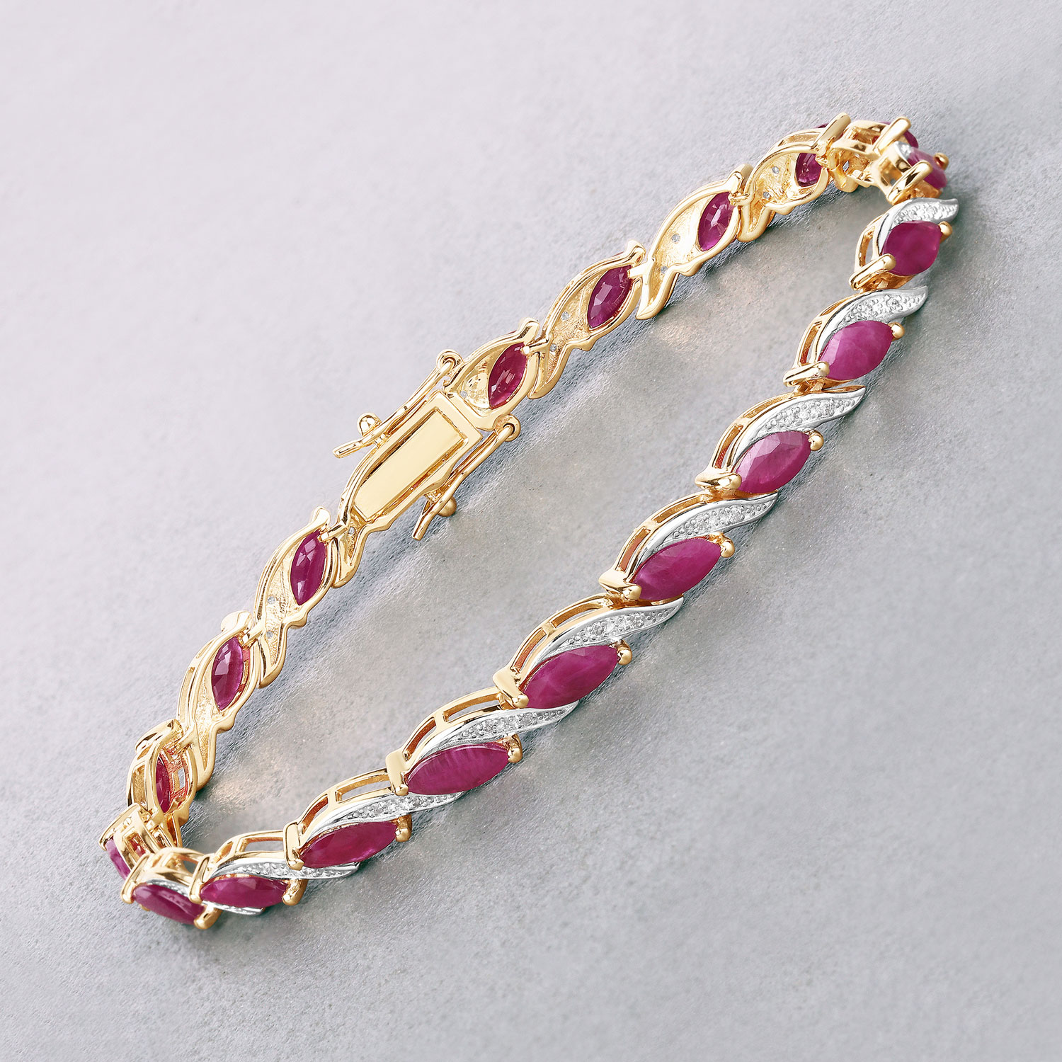 7.78 Carat Genuine Ruby and White Diamond 10K Yellow Gold Bracelet 7.78 C.T.W 10K yellow or white gold - view 5