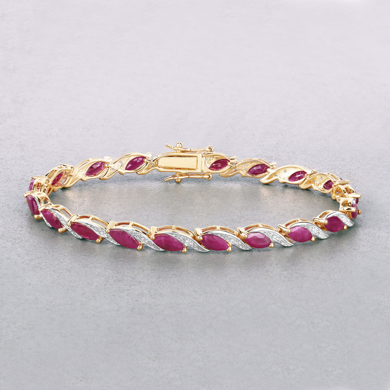 7.78 Carat Genuine Ruby and White Diamond 10K Yellow Gold Bracelet 7.78 C.T.W 10K yellow or white gold - view 10