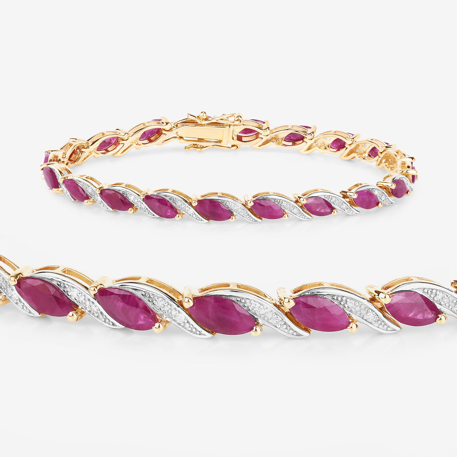 7.78 Carat Genuine Ruby and White Diamond 10K Yellow Gold Bracelet 7.78 C.T.W 10K yellow or white gold - view 7
