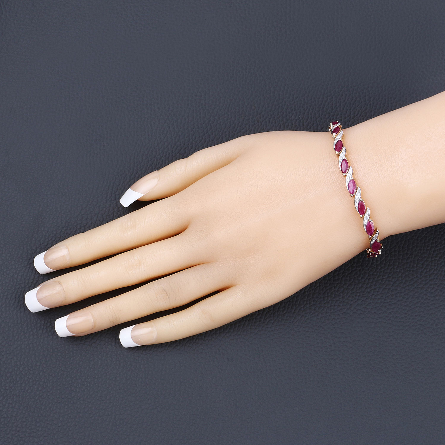 7.78 Carat Genuine Ruby and White Diamond 10K Yellow Gold Bracelet 7.78 C.T.W 10K yellow or white gold - view 3