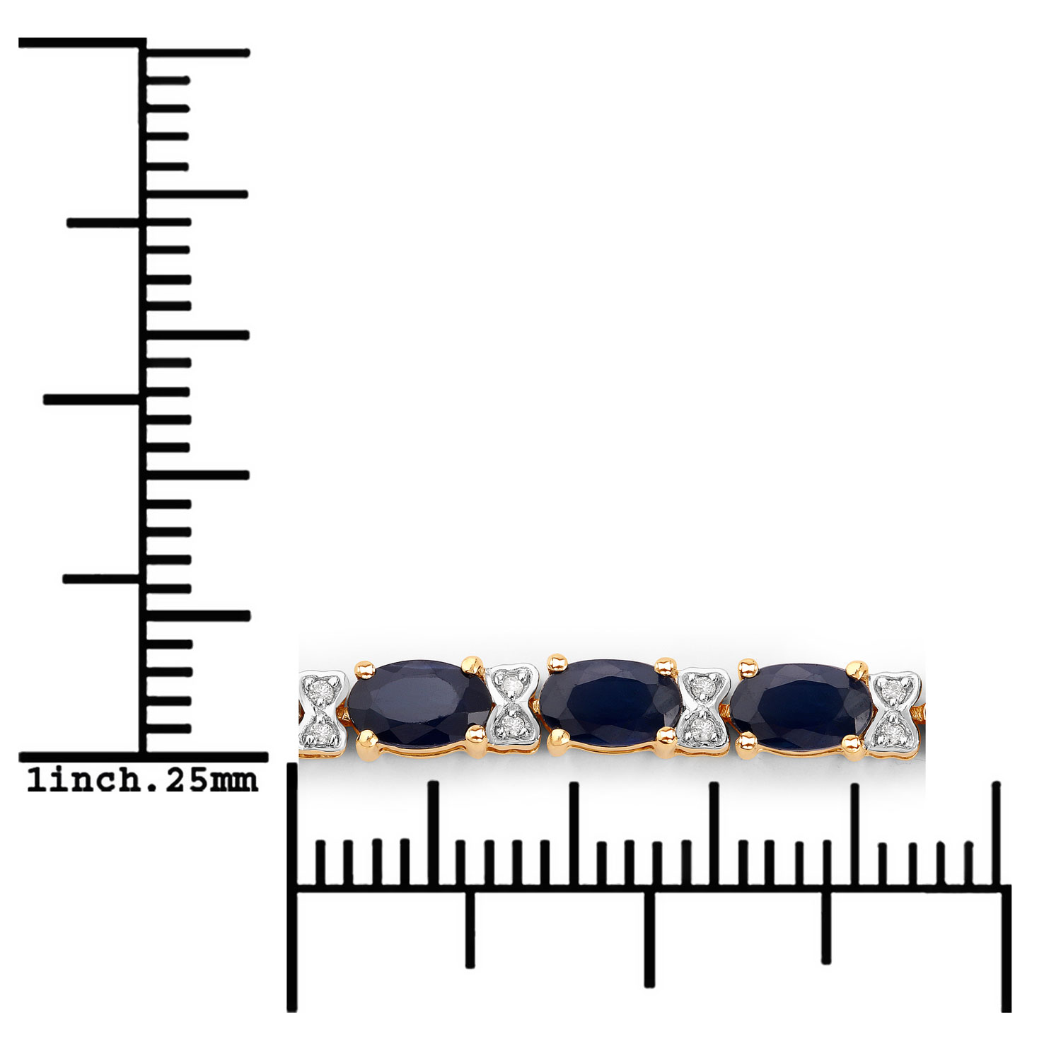5.87 Carat Genuine Blue Sapphire and White Diamond 14K Yellow Gold Bracelet 5.87 C.T.W 14K yellow gold - view 2