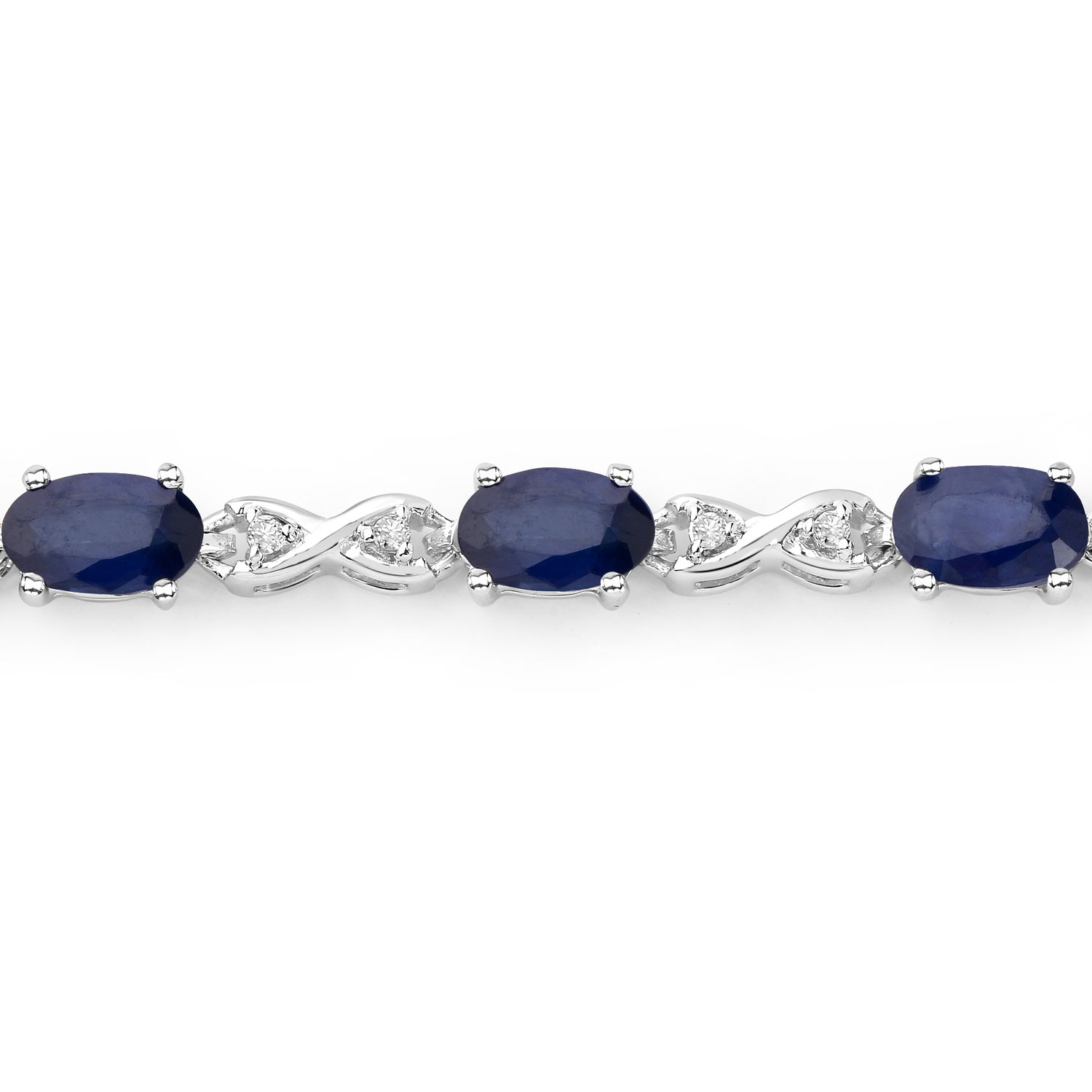 3.63 Carat Genuine Blue Sapphire and White Diamond 14K White Gold Bracelet 3.63 C.T.W 14K white gold - view 2