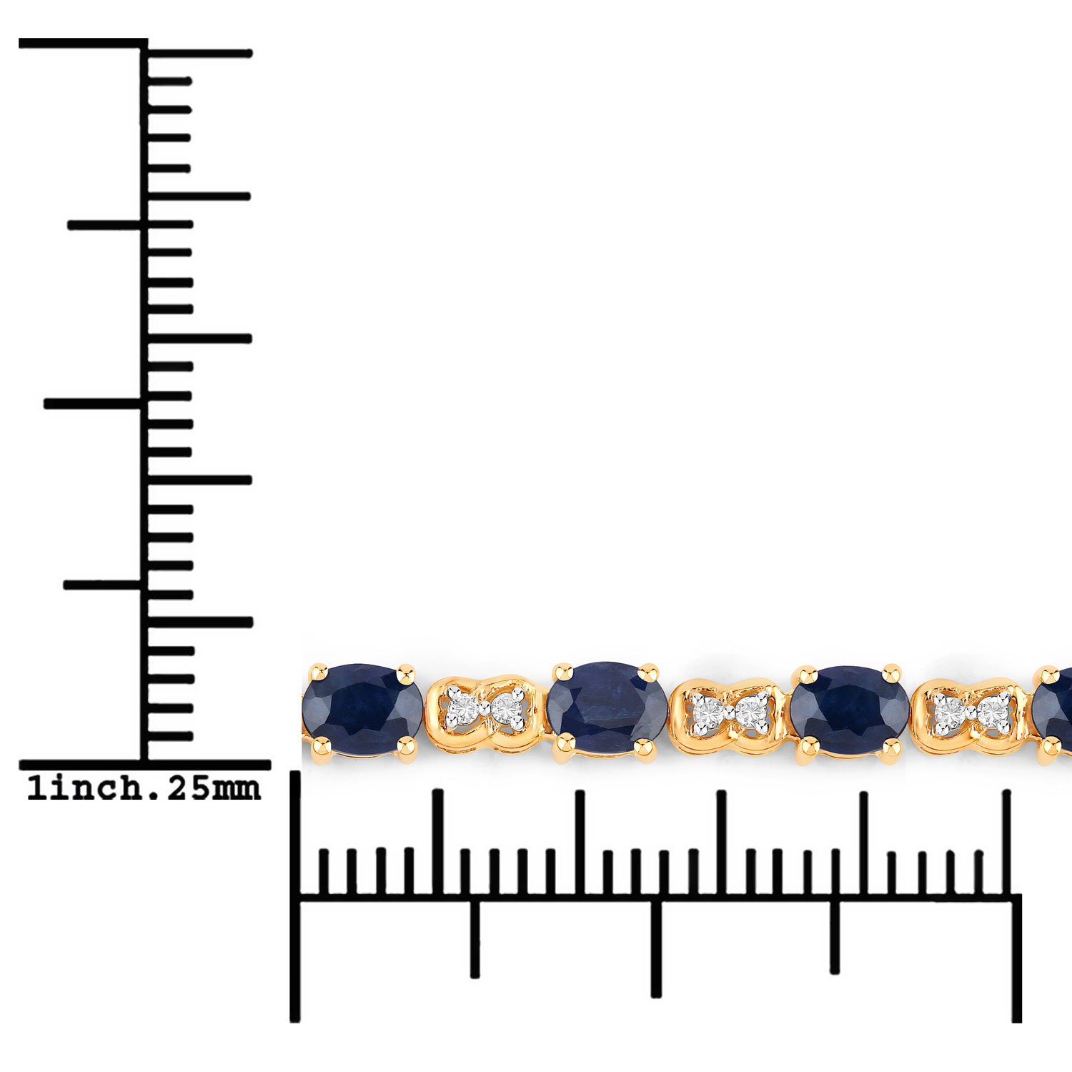 4.82 Carat Genuine Blue Sapphire and White Diamond 14K Yellow Gold Bracelet 4.82 C.T.W 14K yellow gold - view 2
