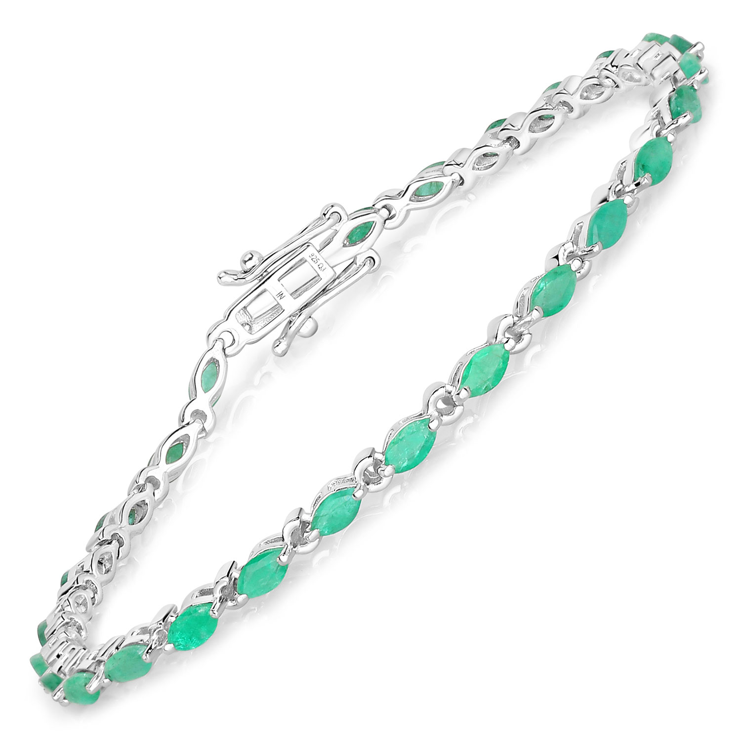 3.24 Carat Genuine Zambian Emerald .925 Sterling Silver Bracelet 2.20 C.T.W Sterling Silver - view 6