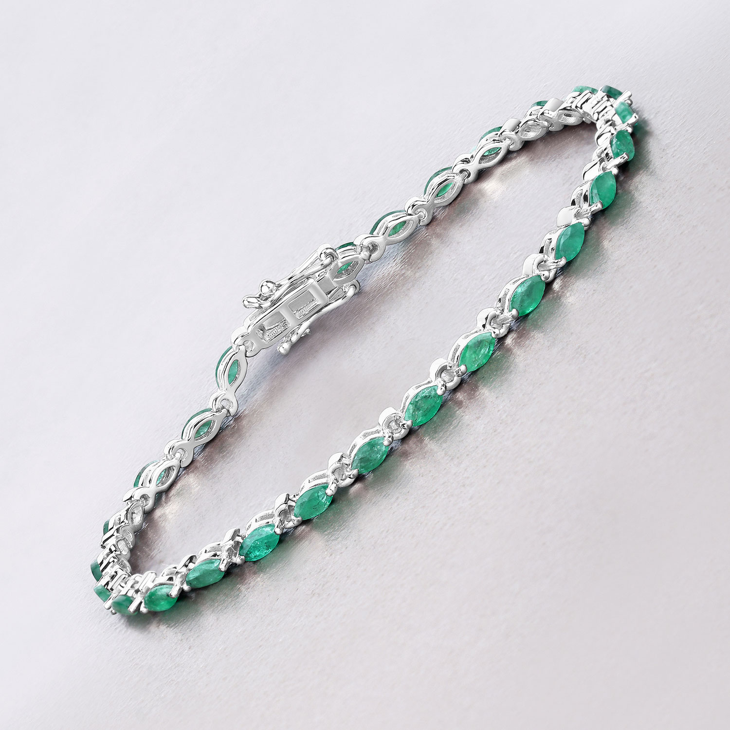 3.24 Carat Genuine Zambian Emerald .925 Sterling Silver Bracelet 2.20 C.T.W Sterling Silver - view 2