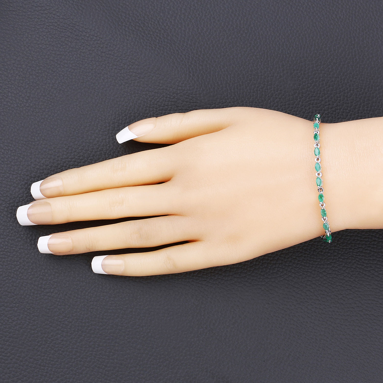 3.24 Carat Genuine Zambian Emerald .925 Sterling Silver Bracelet 2.20 C.T.W Sterling Silver - view 7