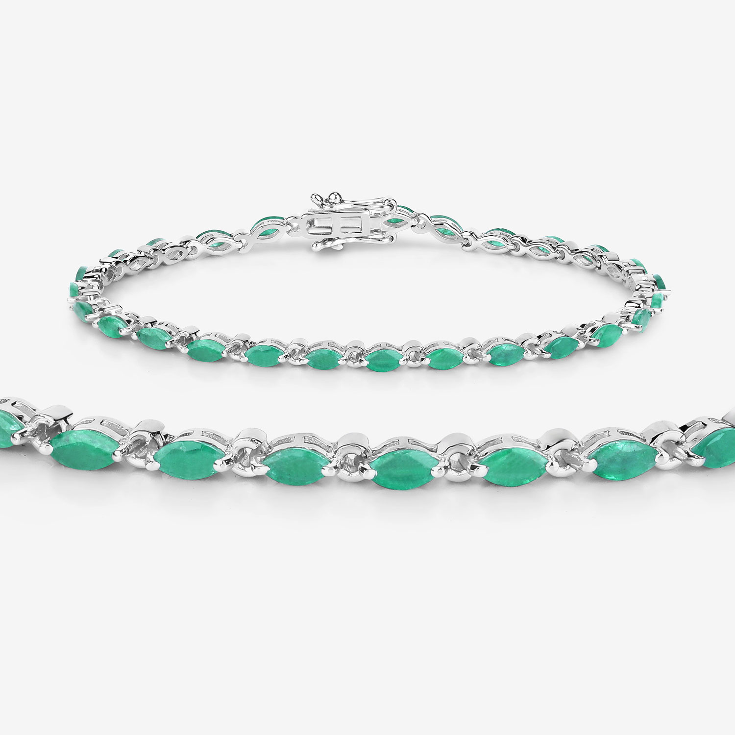 3.24 Carat Genuine Zambian Emerald .925 Sterling Silver Bracelet 2.20 C.T.W Sterling Silver - view 5
