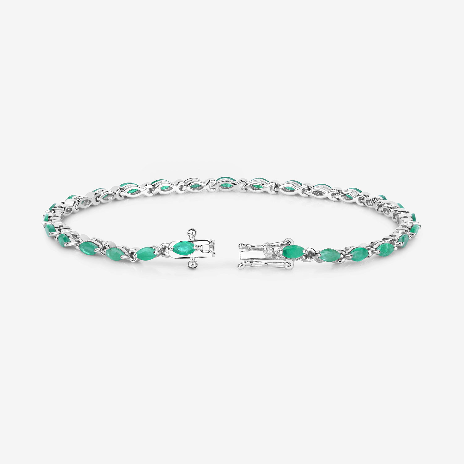 3.24 Carat Genuine Zambian Emerald .925 Sterling Silver Bracelet 2.20 C.T.W Sterling Silver - view 4