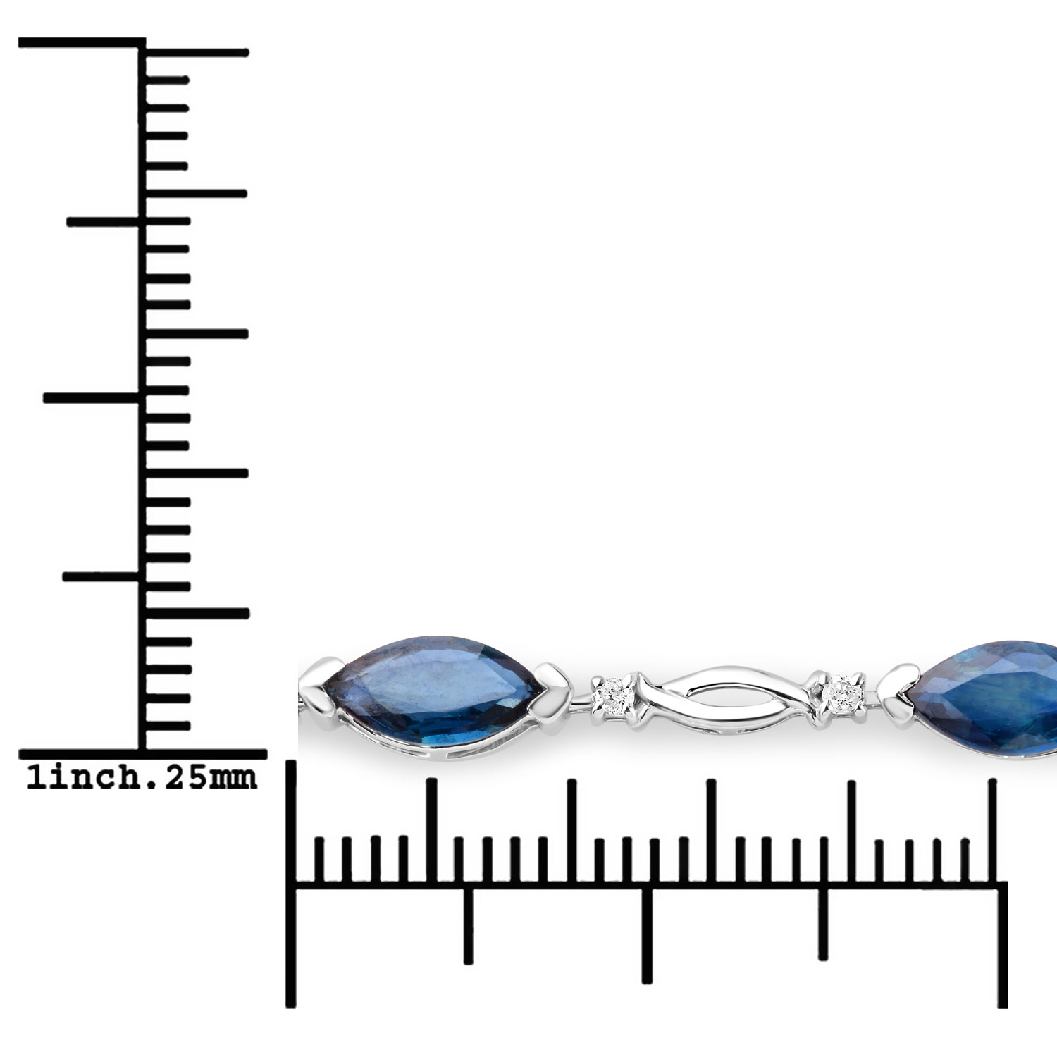 5.58 Carat Genuine Blue Sapphire and White Diamond 14K White Gold Bracelet 5.58 C.T.W 14K white gold - view 3