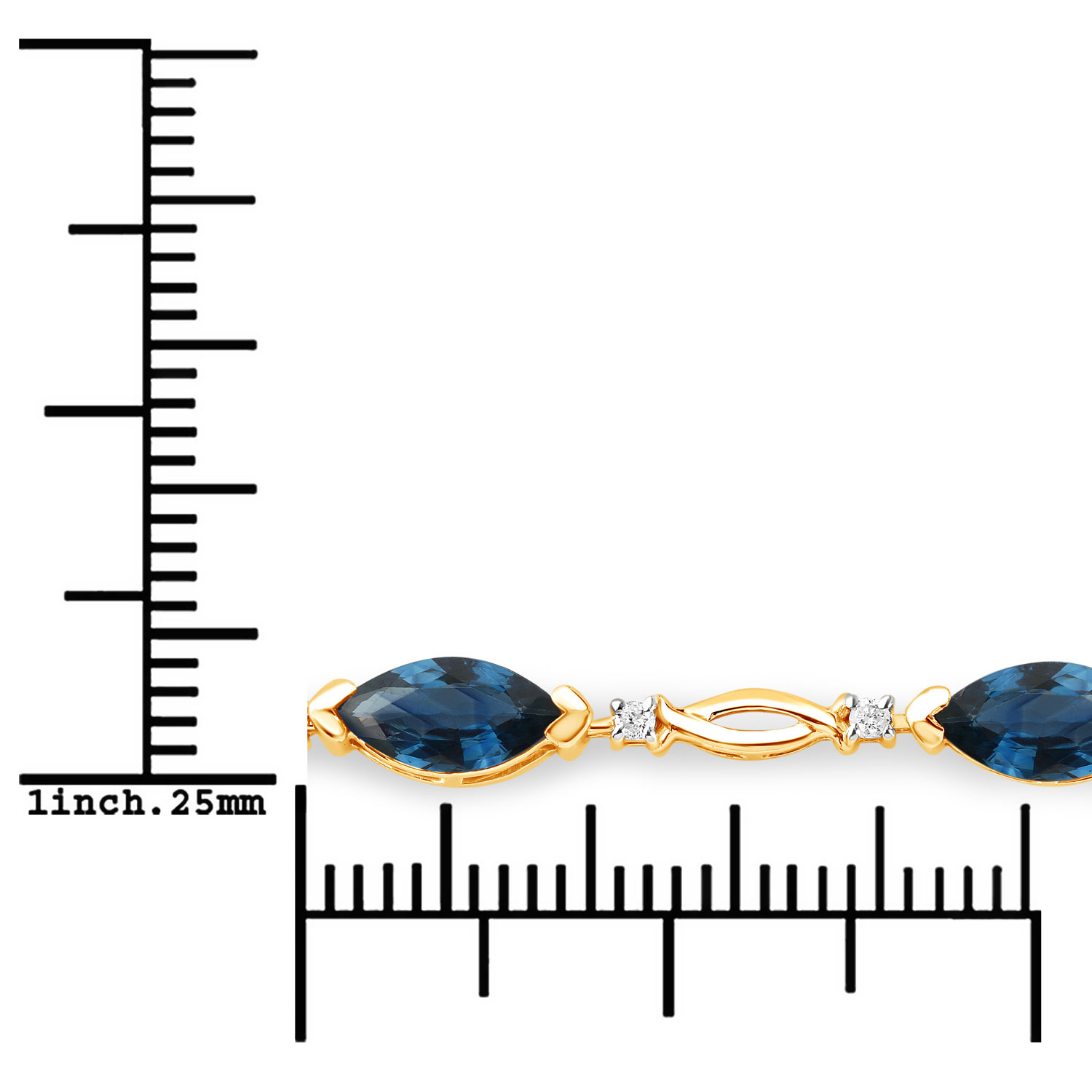 5.58 Carat Genuine Blue Sapphire and White Diamond 14K Yellow Gold Bracelet 5.58 C.T.W 14K yellow or white gold - view 2