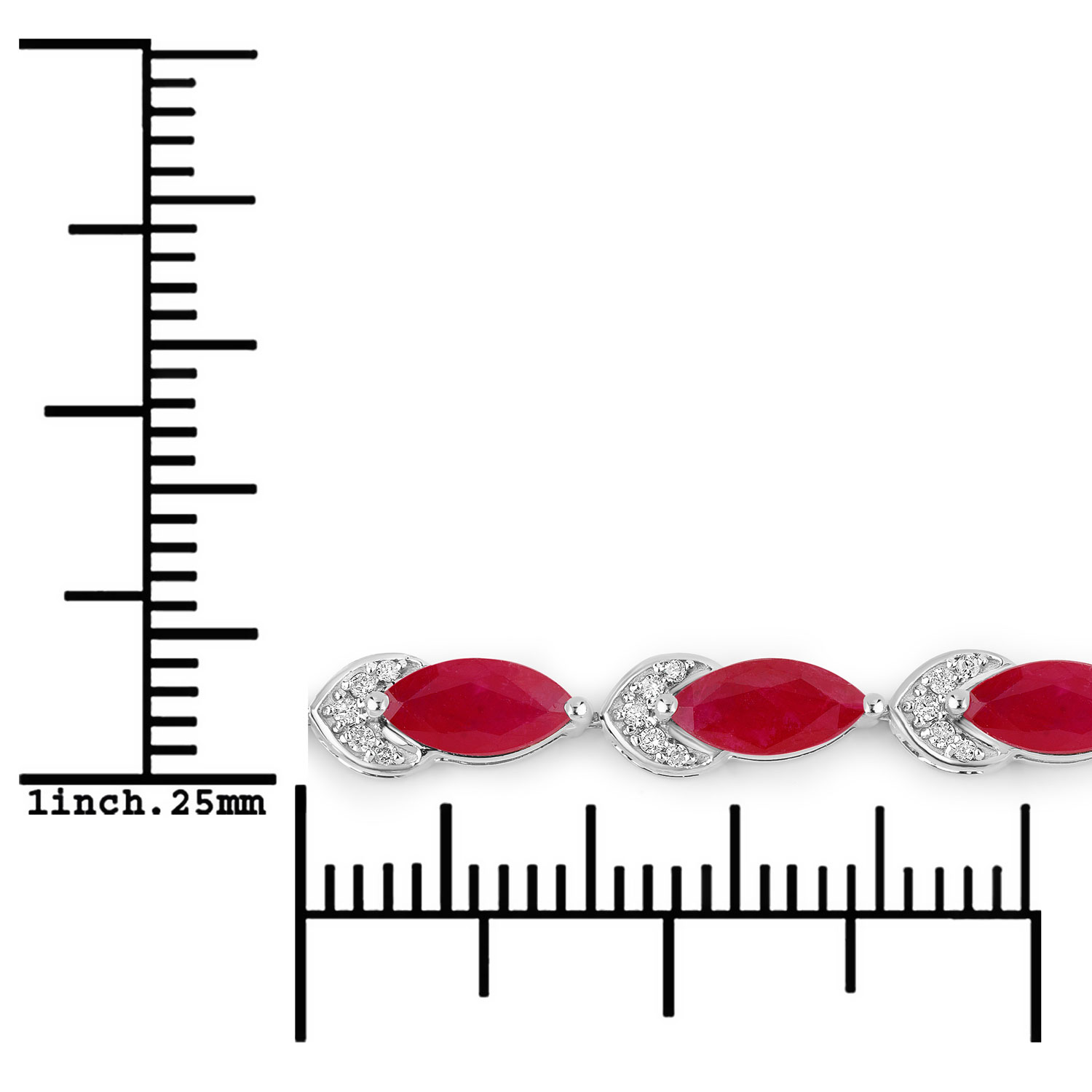6.79 Carat Genuine Ruby and White Diamond 14K White Gold Bracelet 6.79 C.T.W 14K white gold - view 3