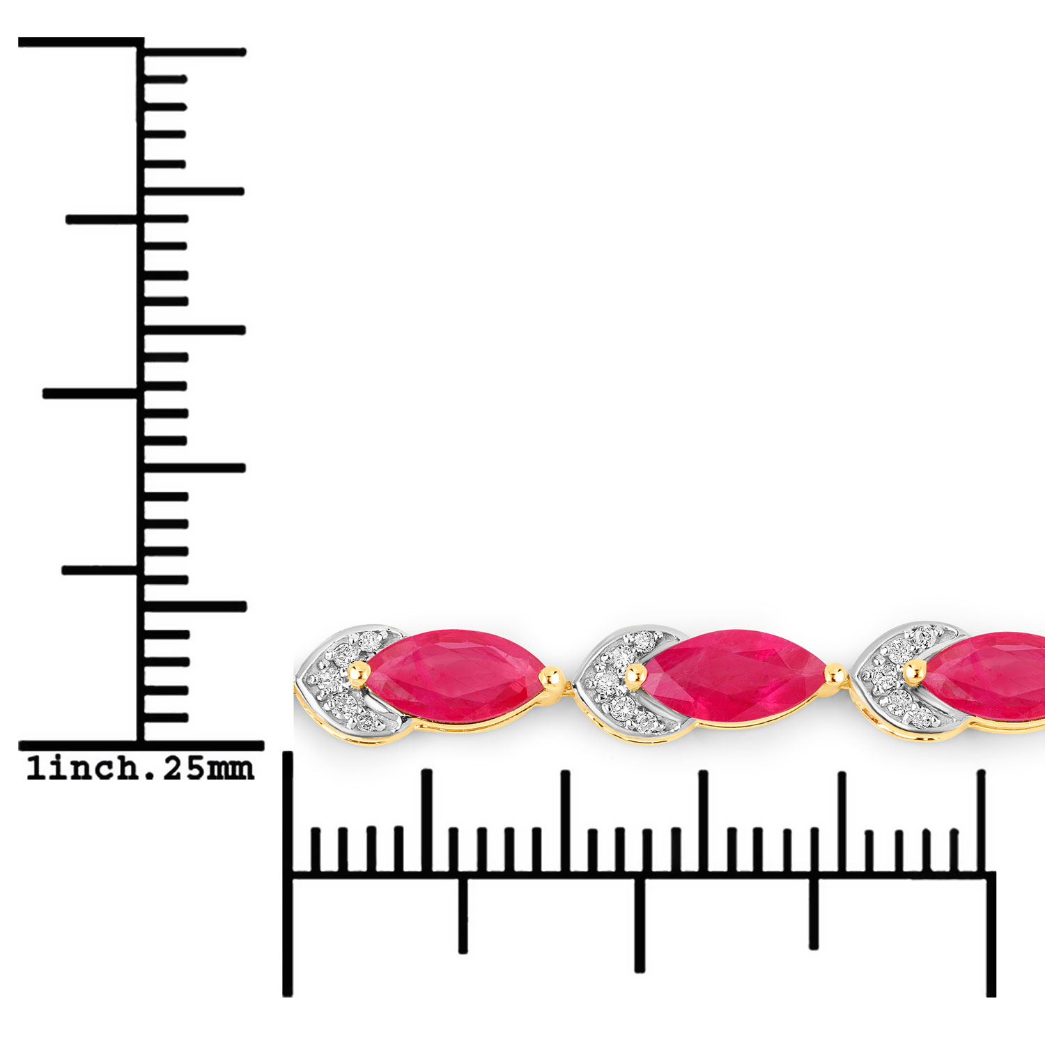 6.79 Carat Genuine Ruby and White Diamond 14K Yellow Gold Bracelet 6.79 C.T.W 14K yellow or white gold - view 3