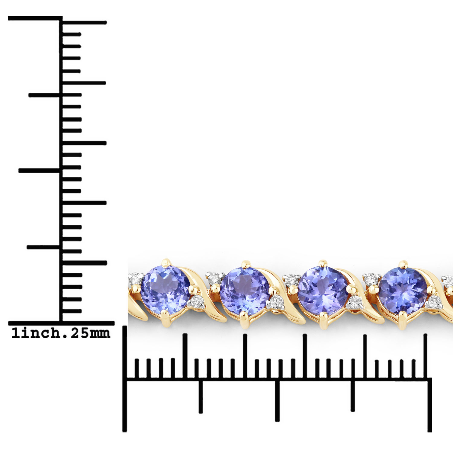 6.93 Carat Genuine Tanzanite and White Diamond 14K Yellow Gold Bracelet 6.93 C.T.W 14K yellow or white gold - view 2