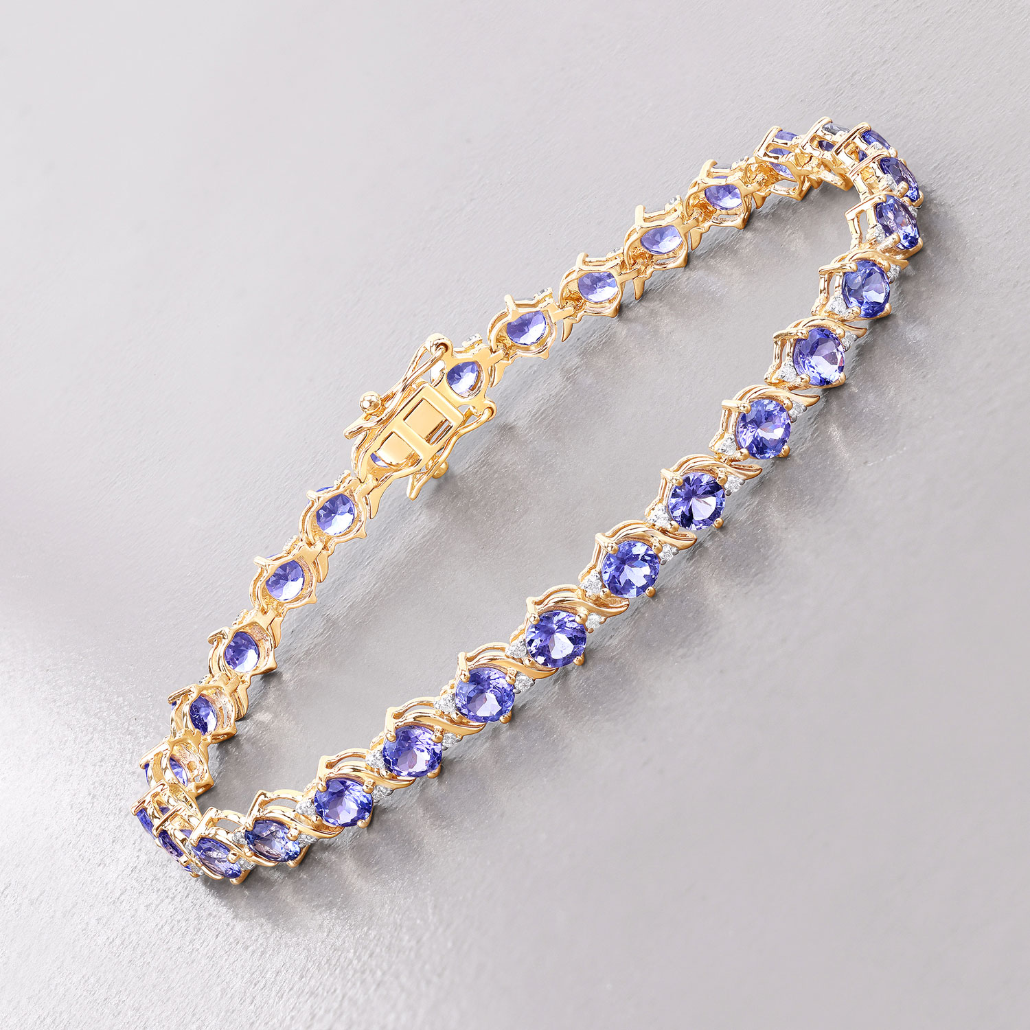 6.93 Carat Genuine Tanzanite and White Diamond 14K Yellow Gold Bracelet 6.93 C.T.W 14K yellow or white gold - view 3