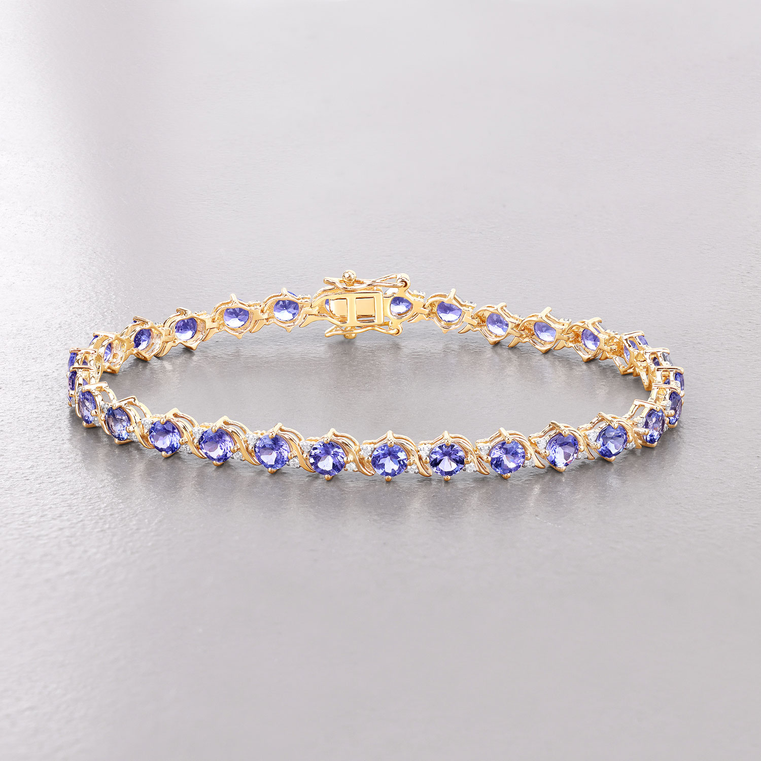 6.93 Carat Genuine Tanzanite and White Diamond 14K Yellow Gold Bracelet 6.93 C.T.W 14K yellow or white gold - view 4