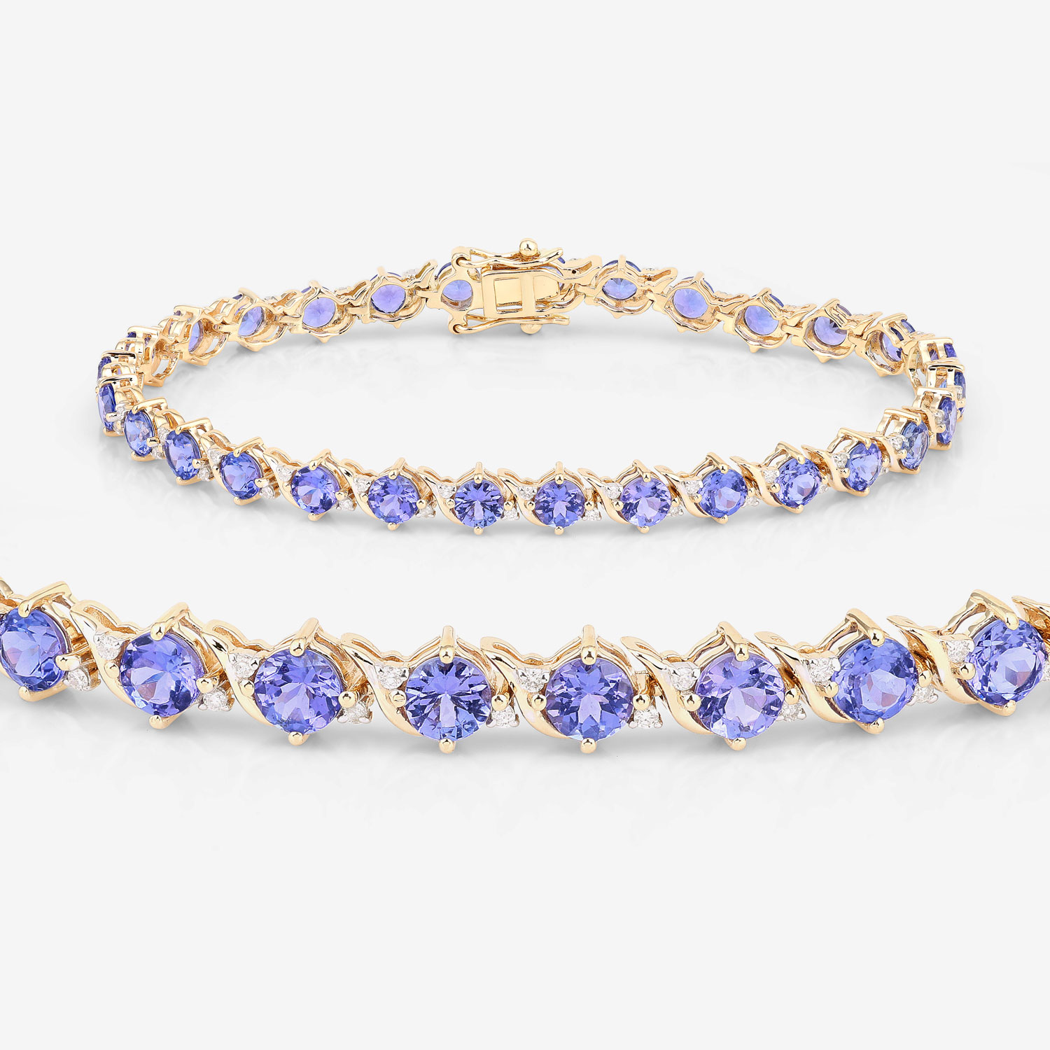 6.93 Carat Genuine Tanzanite and White Diamond 14K Yellow Gold Bracelet 6.93 C.T.W 14K yellow or white gold - view 6