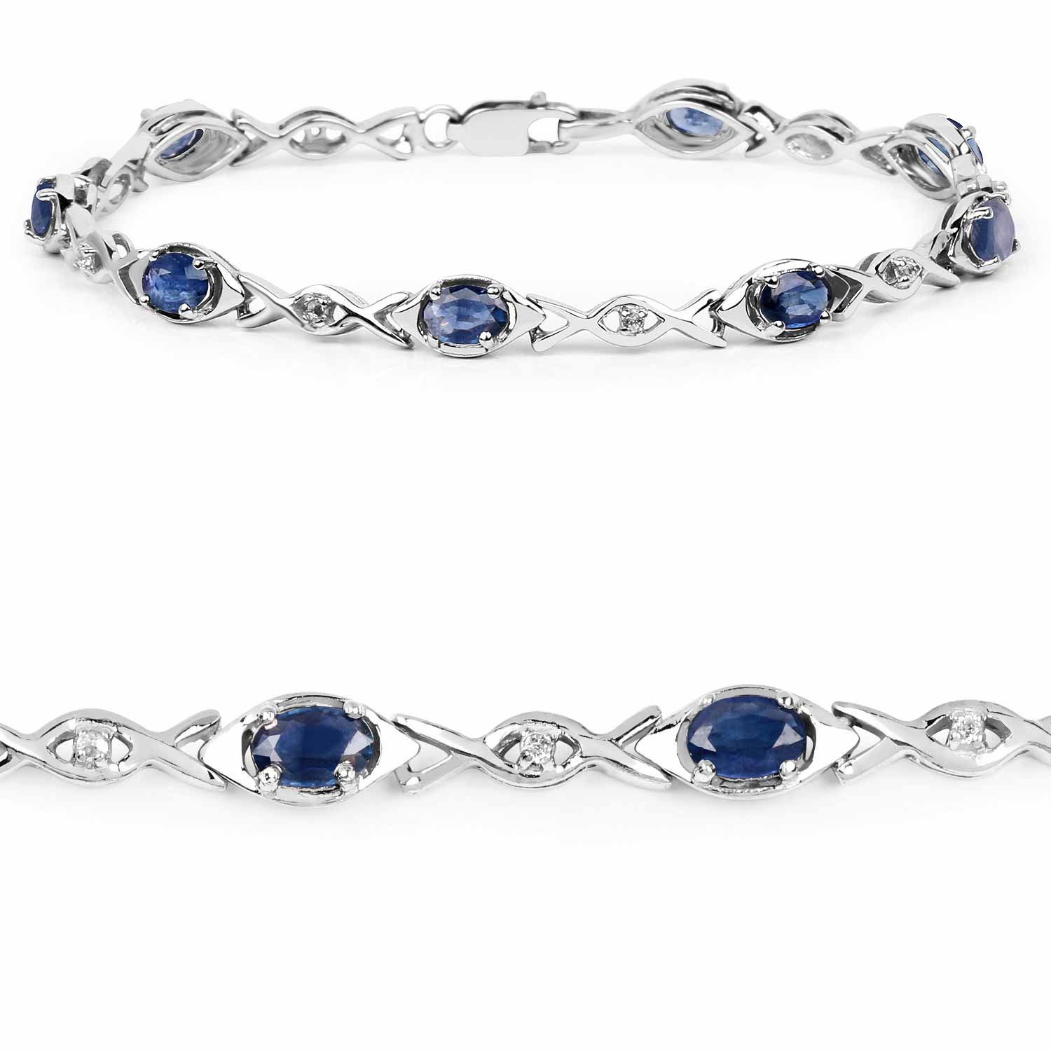 4.50 Carat Genuine Blue Sapphire and White Topaz .925 Sterling Silver Bracelet 4.50 C.T.W Sterling Silver - view 2