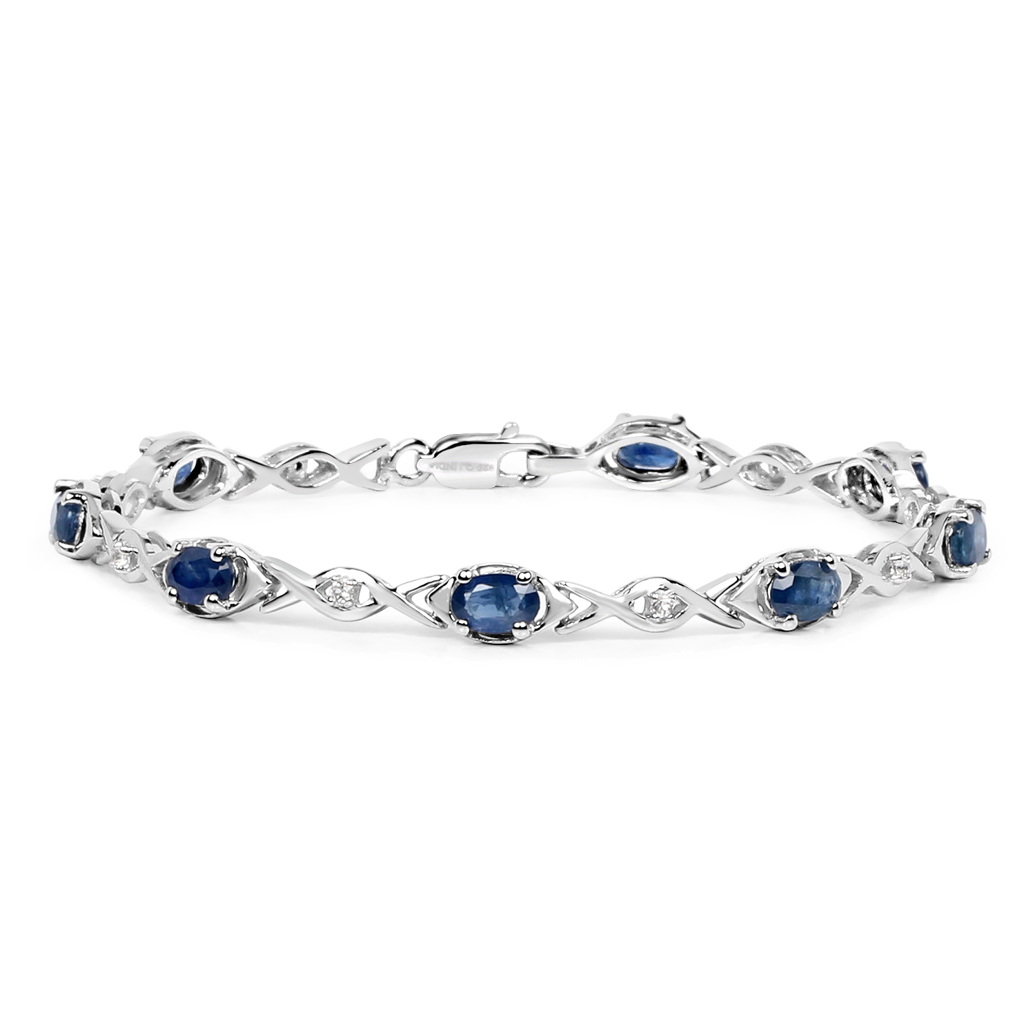 4.50 Carat Genuine Blue Sapphire and White Topaz .925 Sterling Silver Bracelet 4.50 C.T.W Sterling Silver - view 3