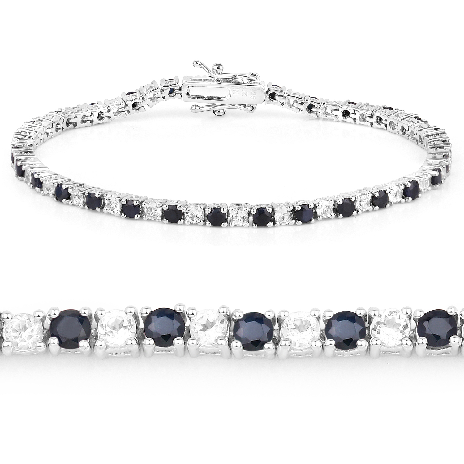 6.38 Carat Genuine Black Sapphire & White Topaz .925 Sterling Silver Bracelet 6.38 C.T.W Sterling Silver - view 4