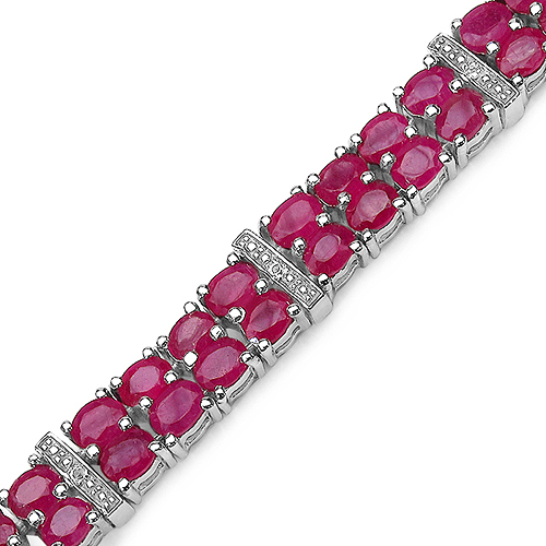 16.77 Carat Genuine Glass Filled Ruby & White Topaz .925 Sterling Silver Bracelet 16.77 C.T.W Sterling Silver - view 2