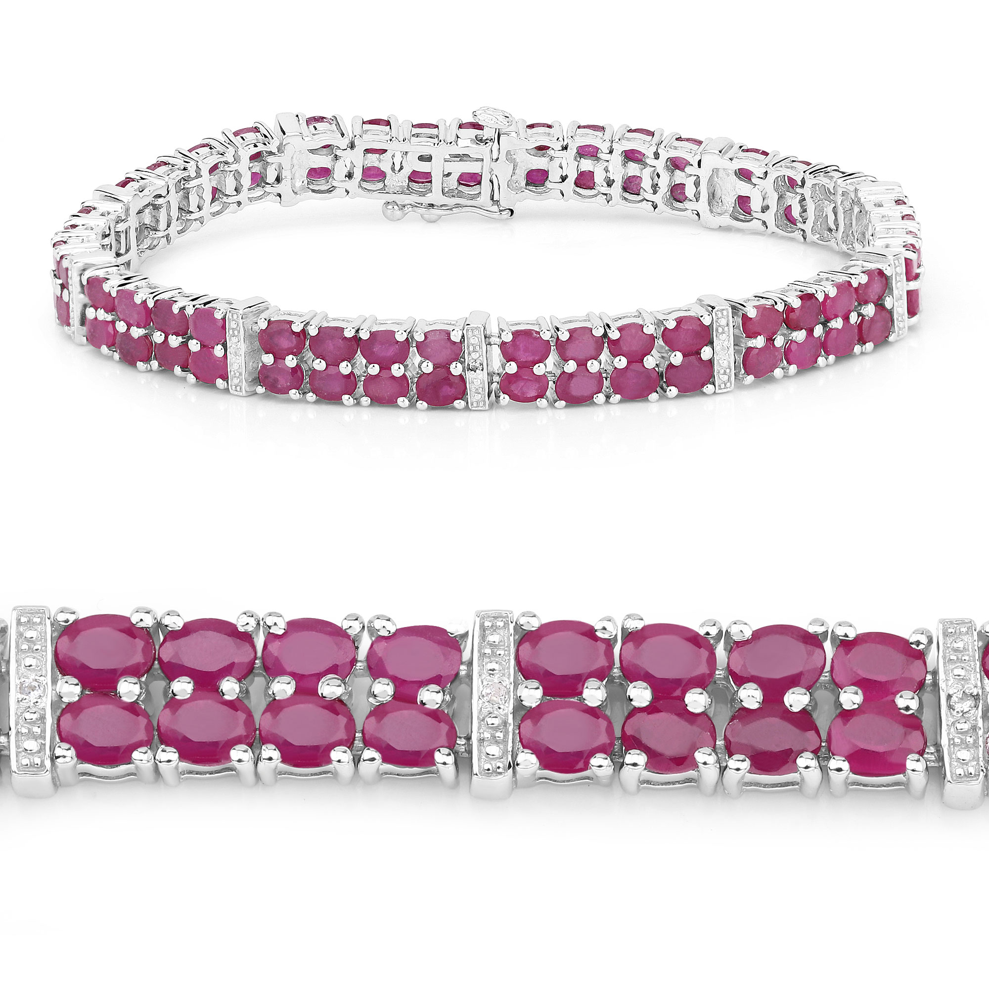 17.65 Carat Glass Filled Ruby and White Topaz .925 Sterling Silver Bracelet 17.65 C.T.W Sterling Silver - view 4