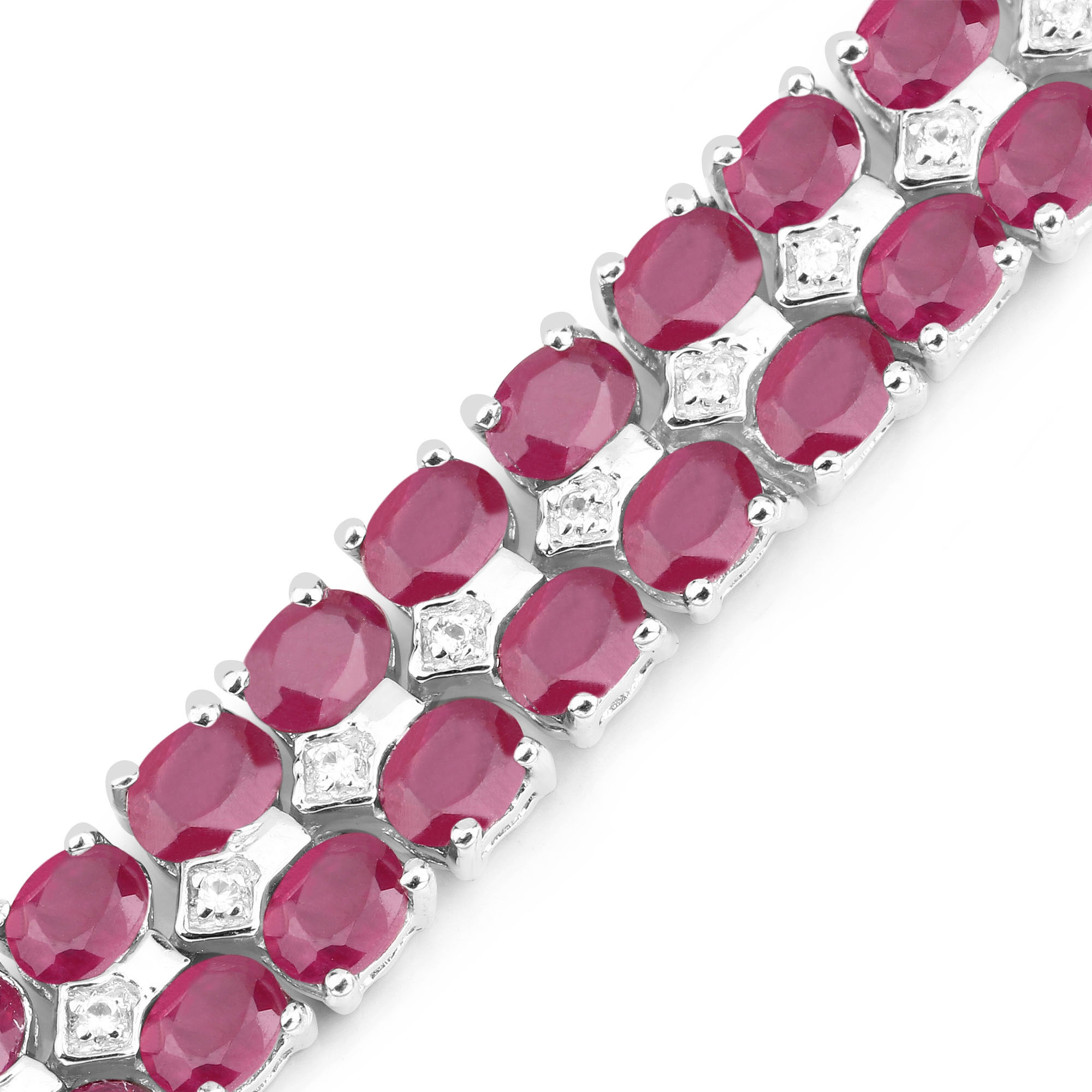 20.03 Carat Glass Filled Ruby and White Topaz .925 Sterling Silver Bracelet 20.03 C.T.W Sterling Silver - view 2