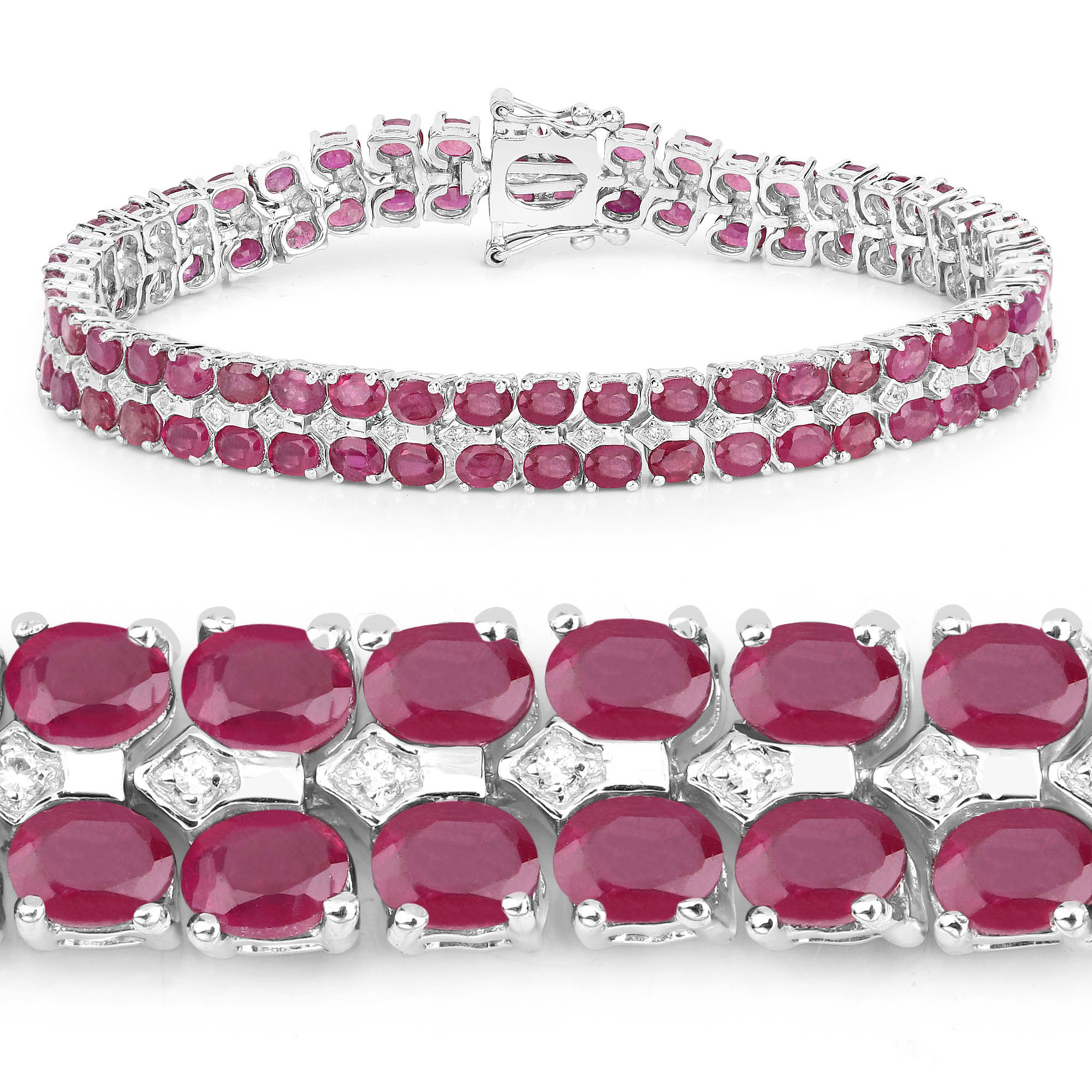 20.03 Carat Glass Filled Ruby and White Topaz .925 Sterling Silver Bracelet 20.03 C.T.W Sterling Silver - view 3