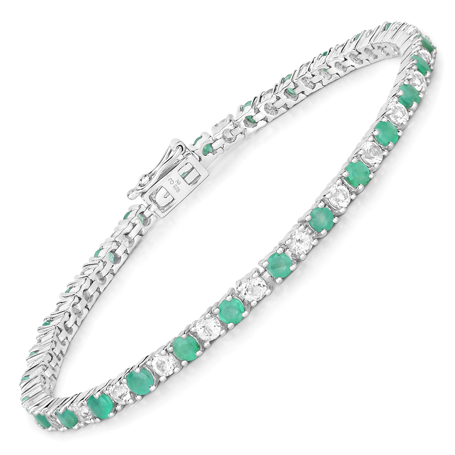 5.77 Carat Genuine Emerald and White Topaz .925 Sterling Silver Bracelet 2.20 C.T.W Sterling Silver - view 4