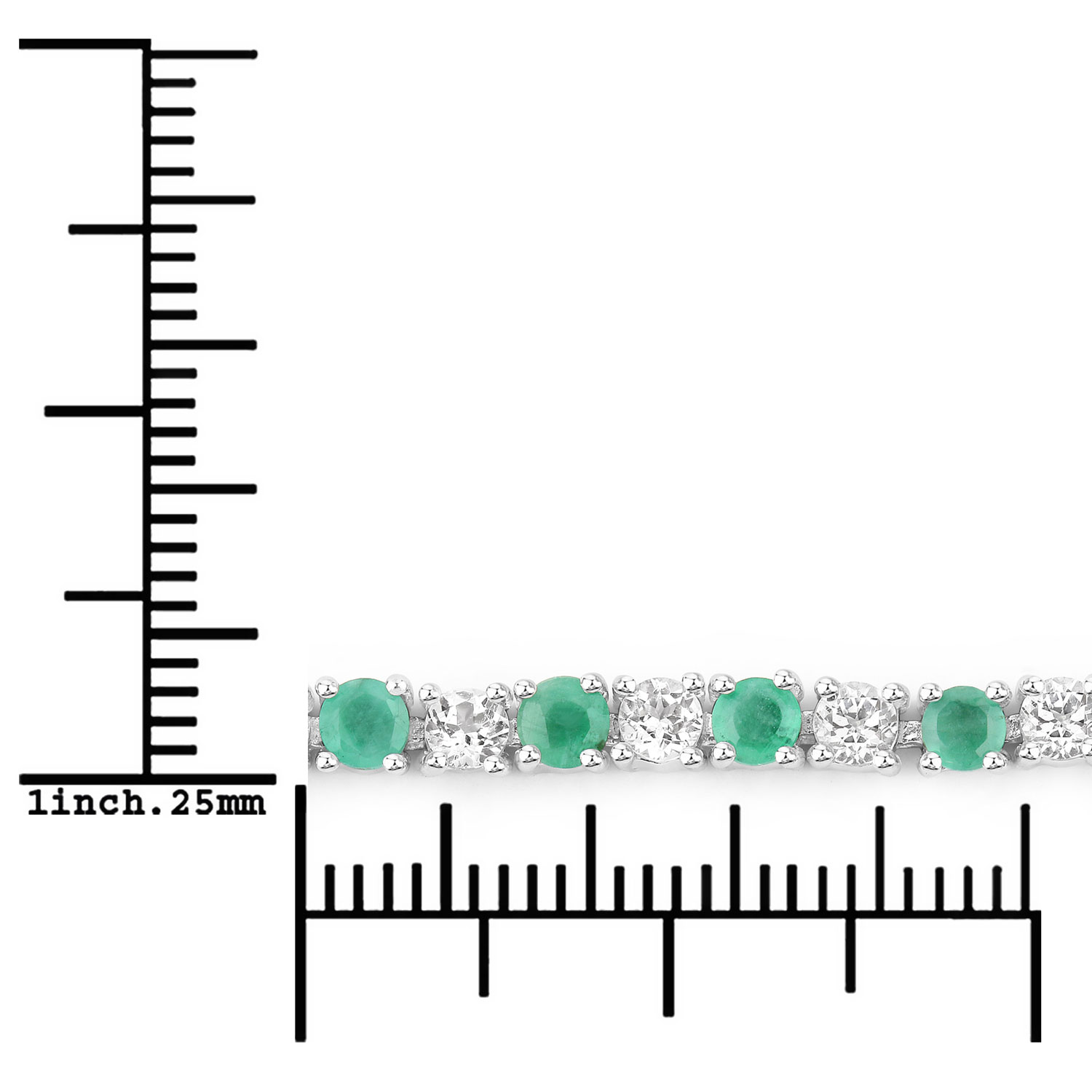 5.77 Carat Genuine Emerald and White Topaz .925 Sterling Silver Bracelet 2.20 C.T.W Sterling Silver - view 3