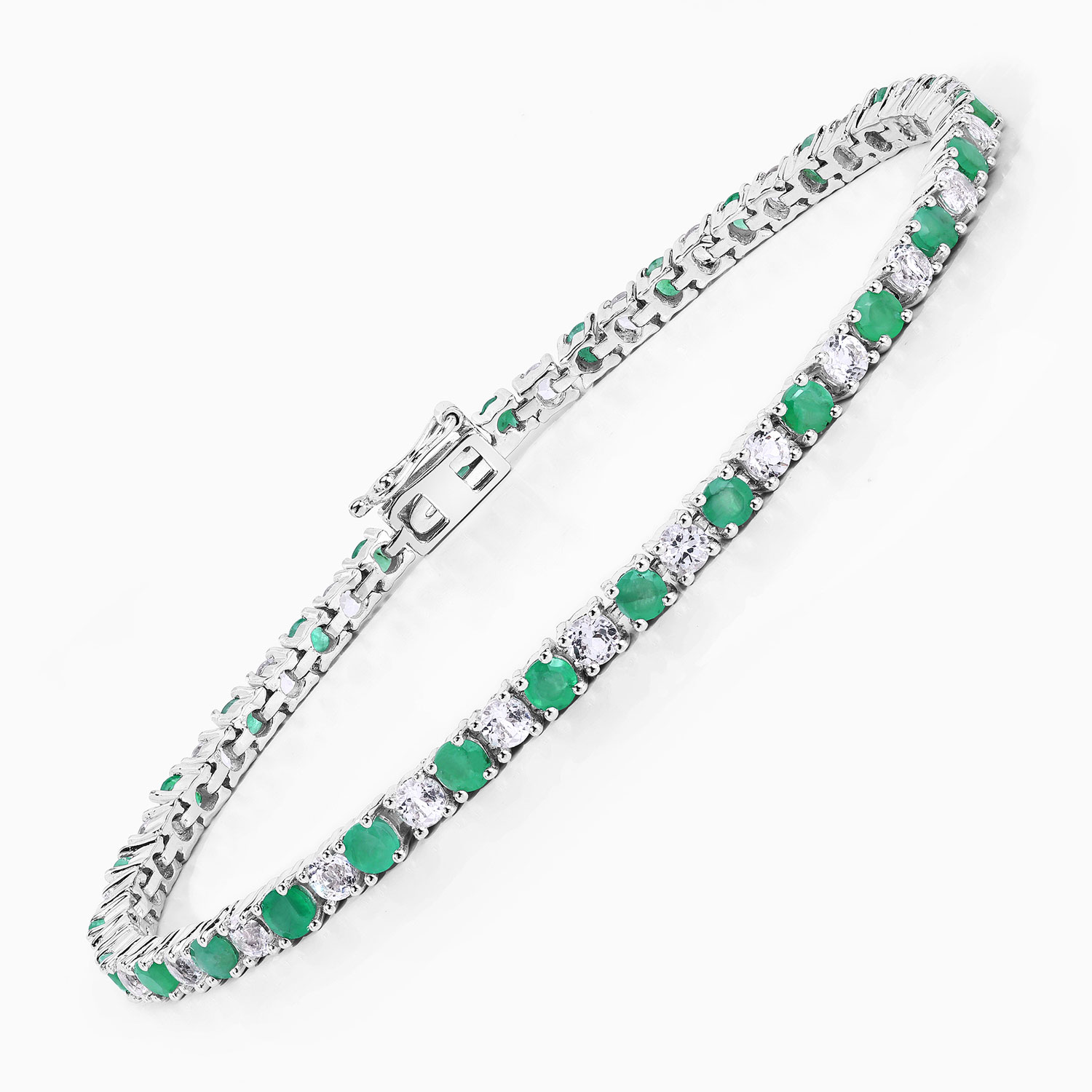 5.77 Carat Genuine Emerald and White Topaz .925 Sterling Silver Bracelet 2.20 C.T.W Sterling Silver - view 7