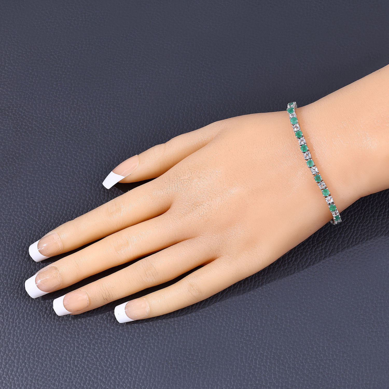 5.77 Carat Genuine Emerald and White Topaz .925 Sterling Silver Bracelet 2.20 C.T.W Sterling Silver - view 8