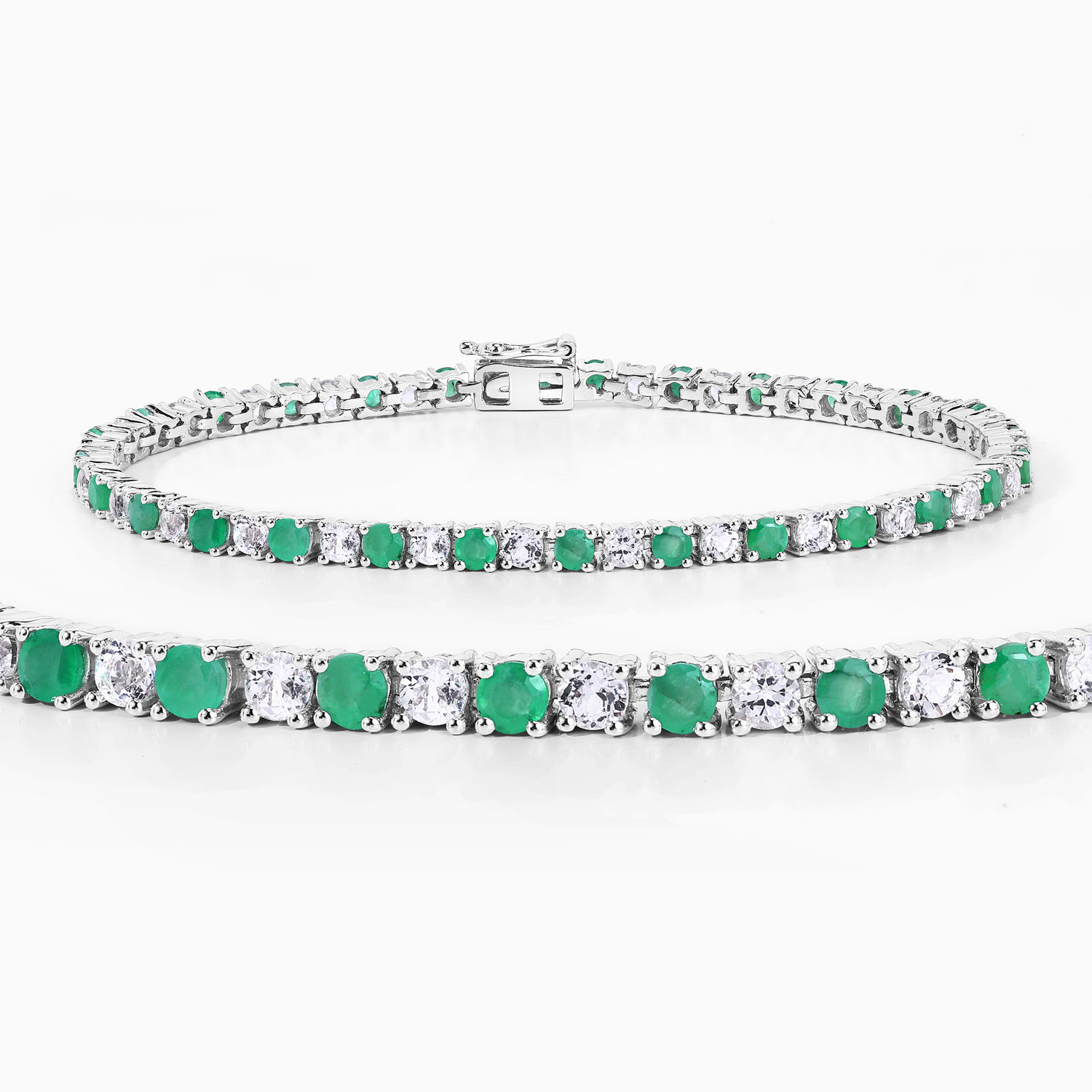 5.77 Carat Genuine Emerald and White Topaz .925 Sterling Silver Bracelet 2.20 C.T.W Sterling Silver - view 6