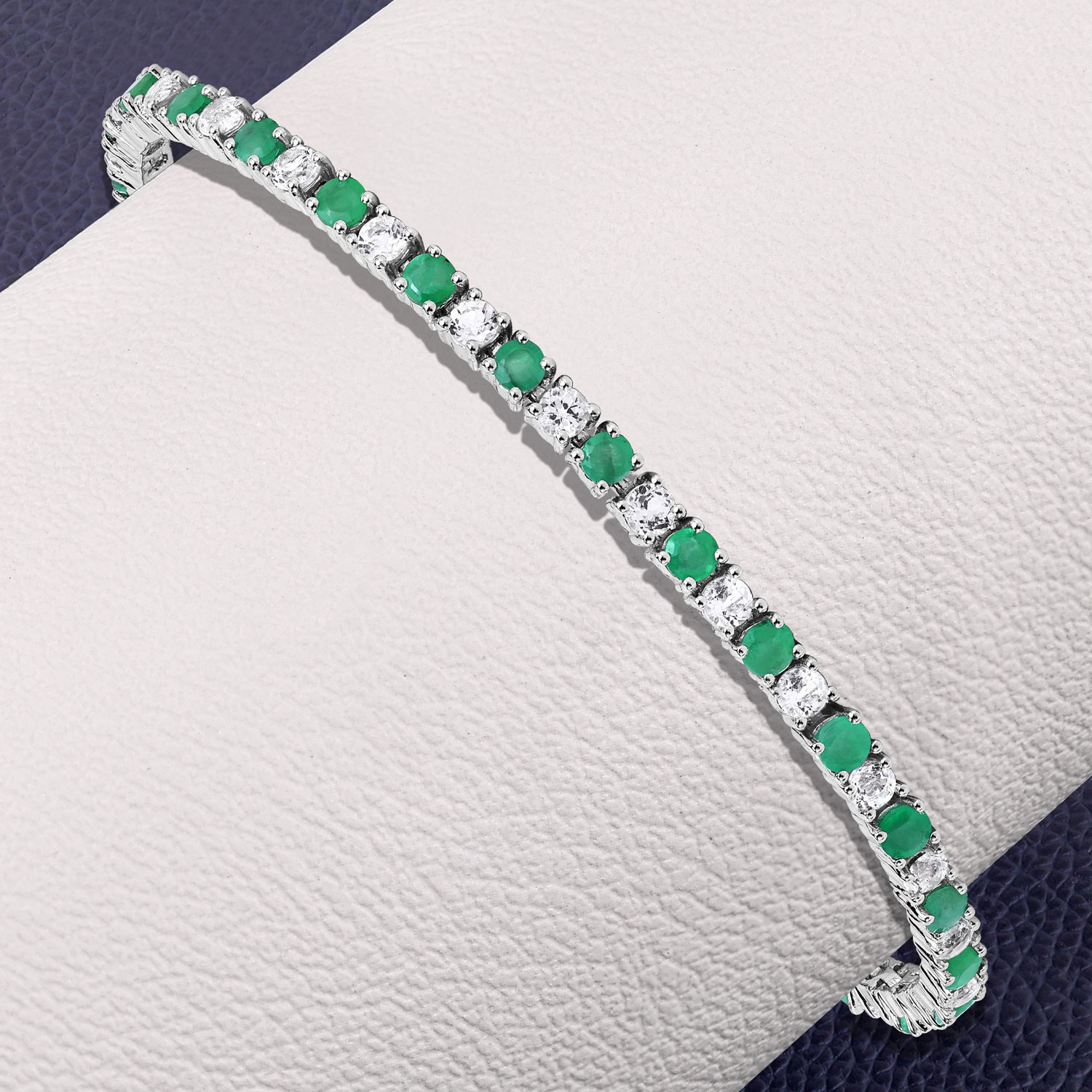 5.77 Carat Genuine Emerald and White Topaz .925 Sterling Silver Bracelet 2.20 C.T.W Sterling Silver - view 2
