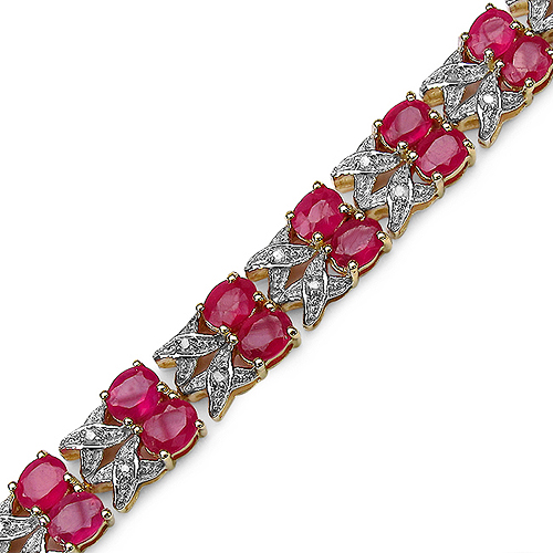 14K Yellow Gold Plated 18.32 Carat Genuine Glass Filled Ruby & White Diamond .925 Sterling Silver Bracelet 0.27 C.T.W Sterling Silver - view 2