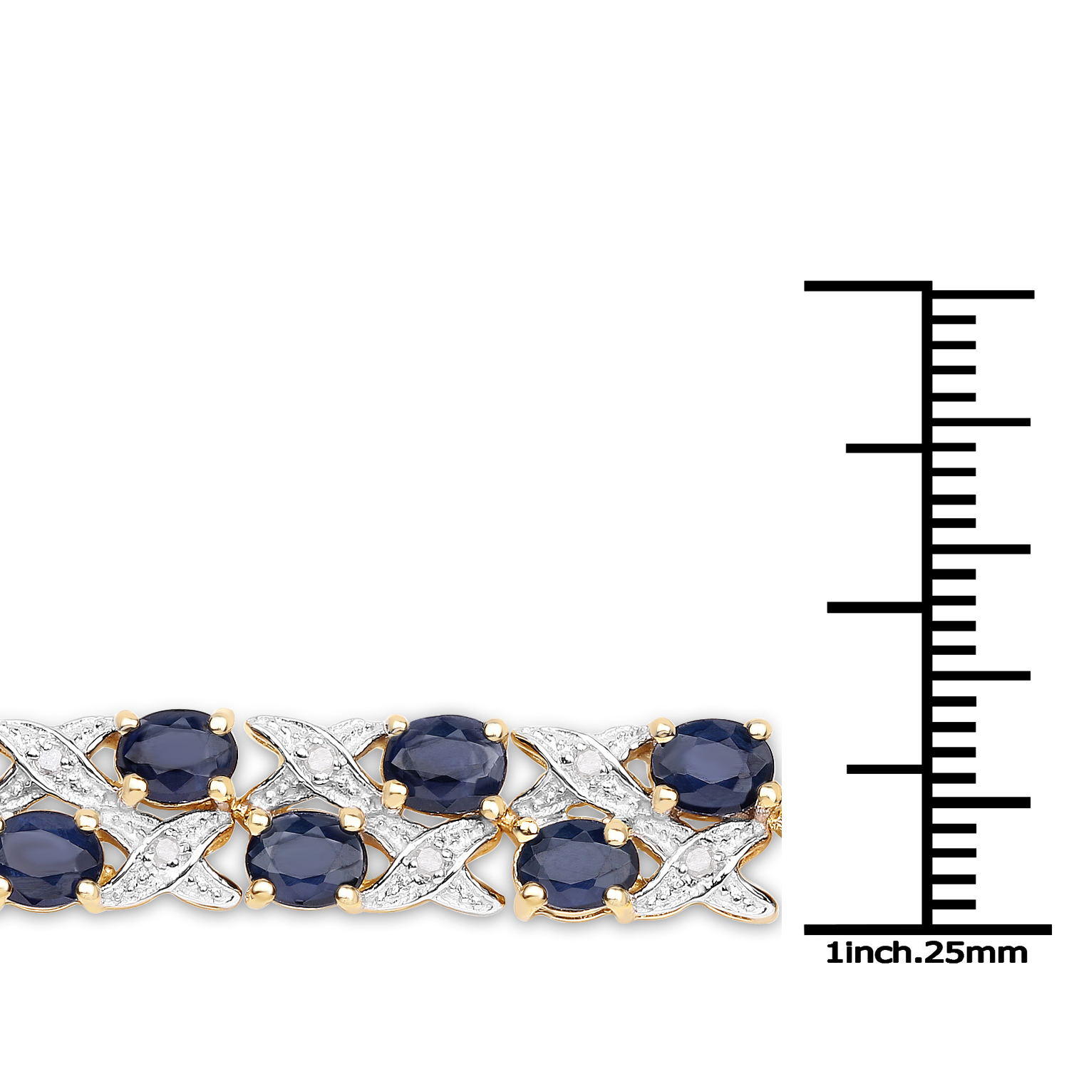 14K Yellow Gold Plated 12.53 Carat Genuine Blue Sapphire and White Diamond .925 Sterling Silver Bracelet 0.27 C.T.W Sterling Silver - view 3