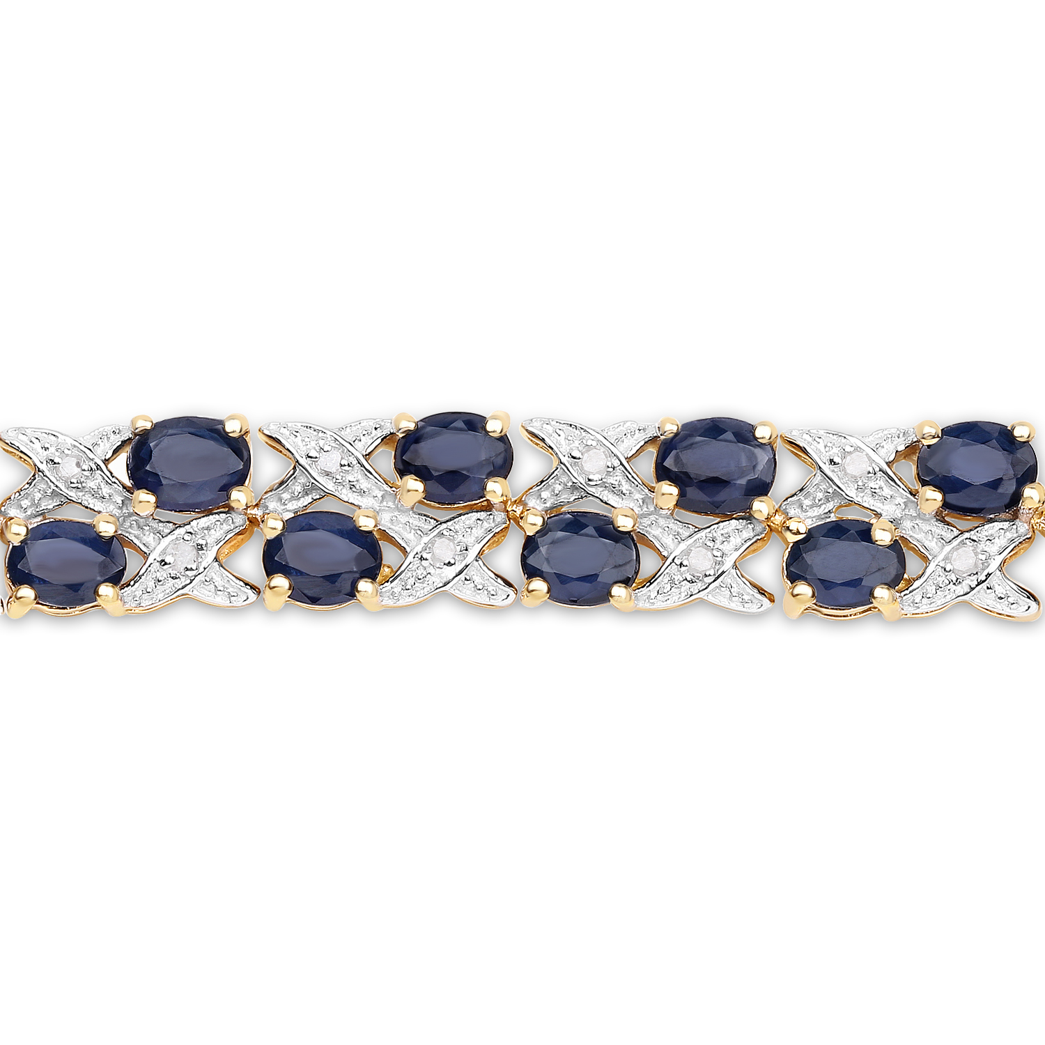 14K Yellow Gold Plated 12.53 Carat Genuine Blue Sapphire and White Diamond .925 Sterling Silver Bracelet 0.27 C.T.W Sterling Silver - view 2