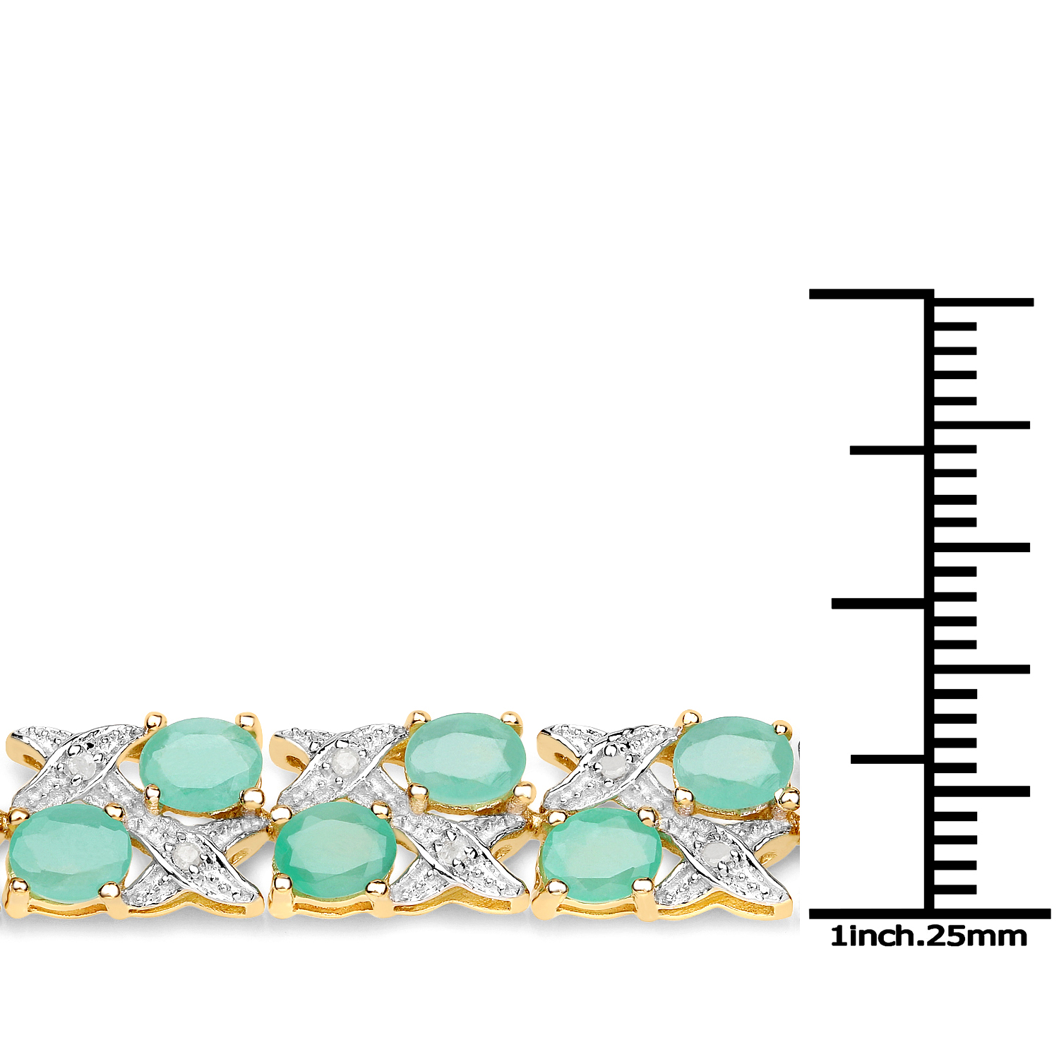 14K Yellow Gold Plated 10.37 Carat Genuine Emerald and White Diamond .925 Sterling Silver Bracelet 2.20 C.T.W Sterling Silver - view 2