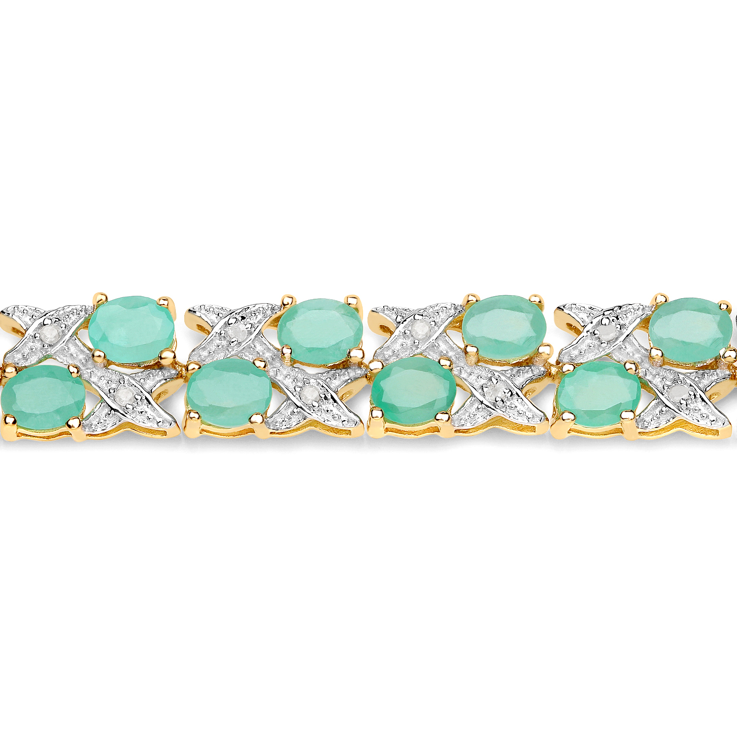 14K Yellow Gold Plated 10.37 Carat Genuine Emerald and White Diamond .925 Sterling Silver Bracelet 2.20 C.T.W Sterling Silver - view 3