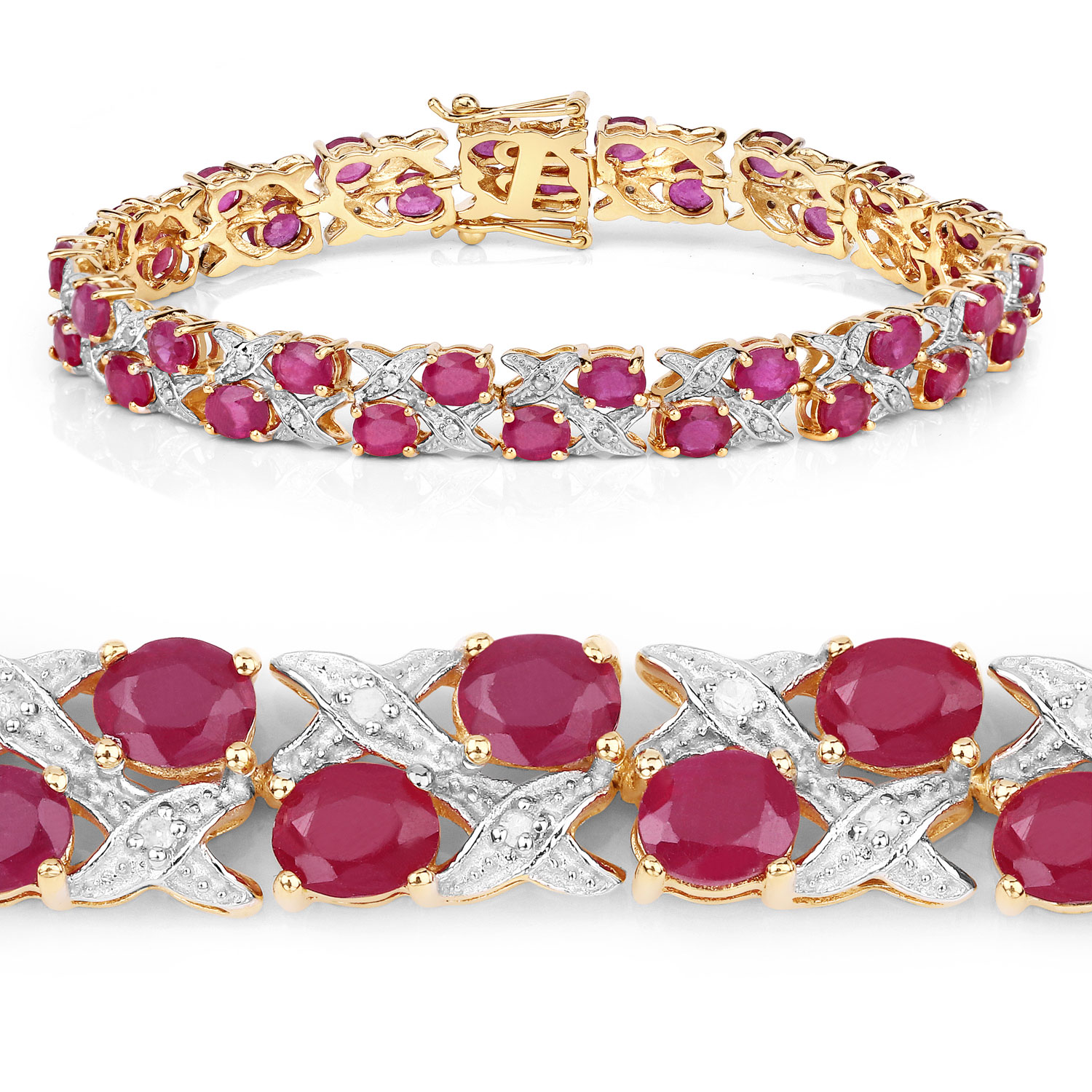 16.51 Carat Glass Filled Ruby and White Diamond .925 Sterling Silver Bracelet 16.51 C.T.W Sterling Silver - view 3
