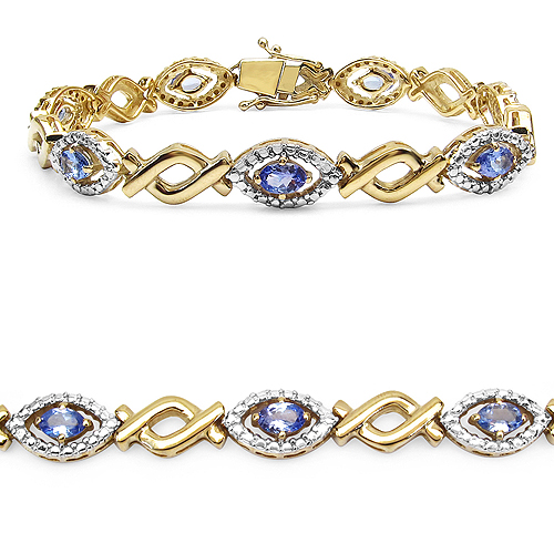 14K Yellow Gold Plated 3.08 Carat Genuine Tanzanite .925 Sterling Silver Bracelet 3.08 C.T.W Sterling Silver - view 2