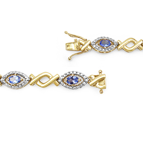 14K Yellow Gold Plated 3.08 Carat Genuine Tanzanite .925 Sterling Silver Bracelet 3.08 C.T.W Sterling Silver - view 3
