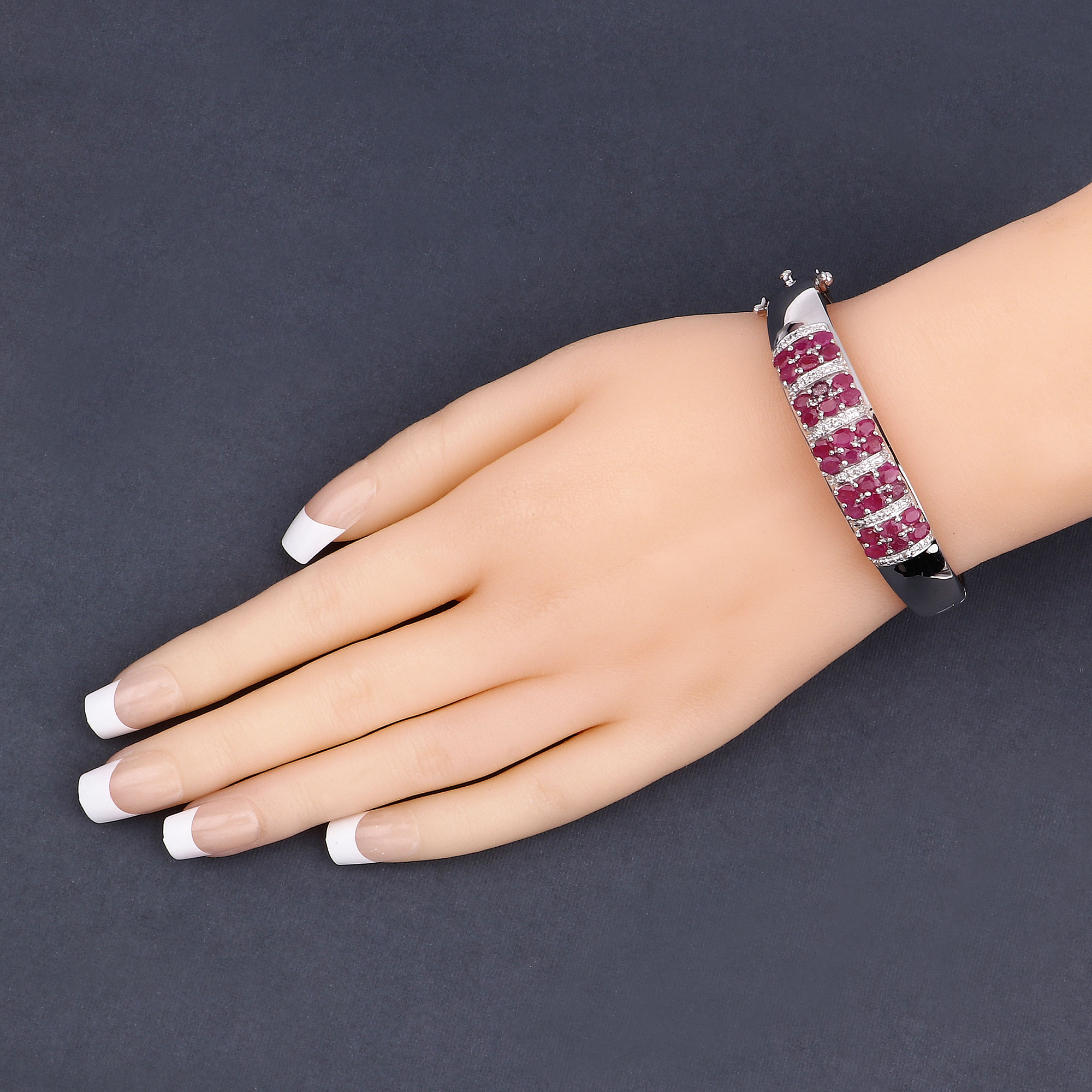 6.65 Carat Genuine Ruby and White Topaz .925 Sterling Silver Bracelet 6.65 C.T.W Sterling Silver - view 2
