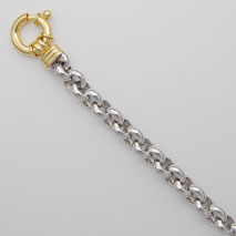 Sterling Silver Rolo 7.8mm Bracelet, Gold Plated Clasp